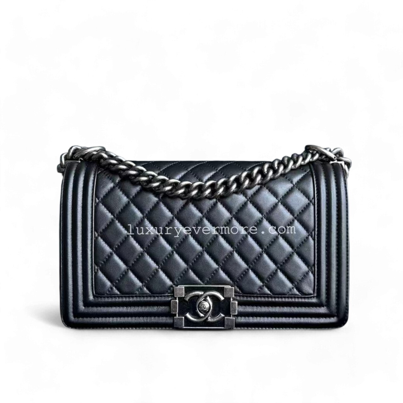 Chanel Boy Medium - 25CM Quilted Calfskin Black Silver Hardware Series 20