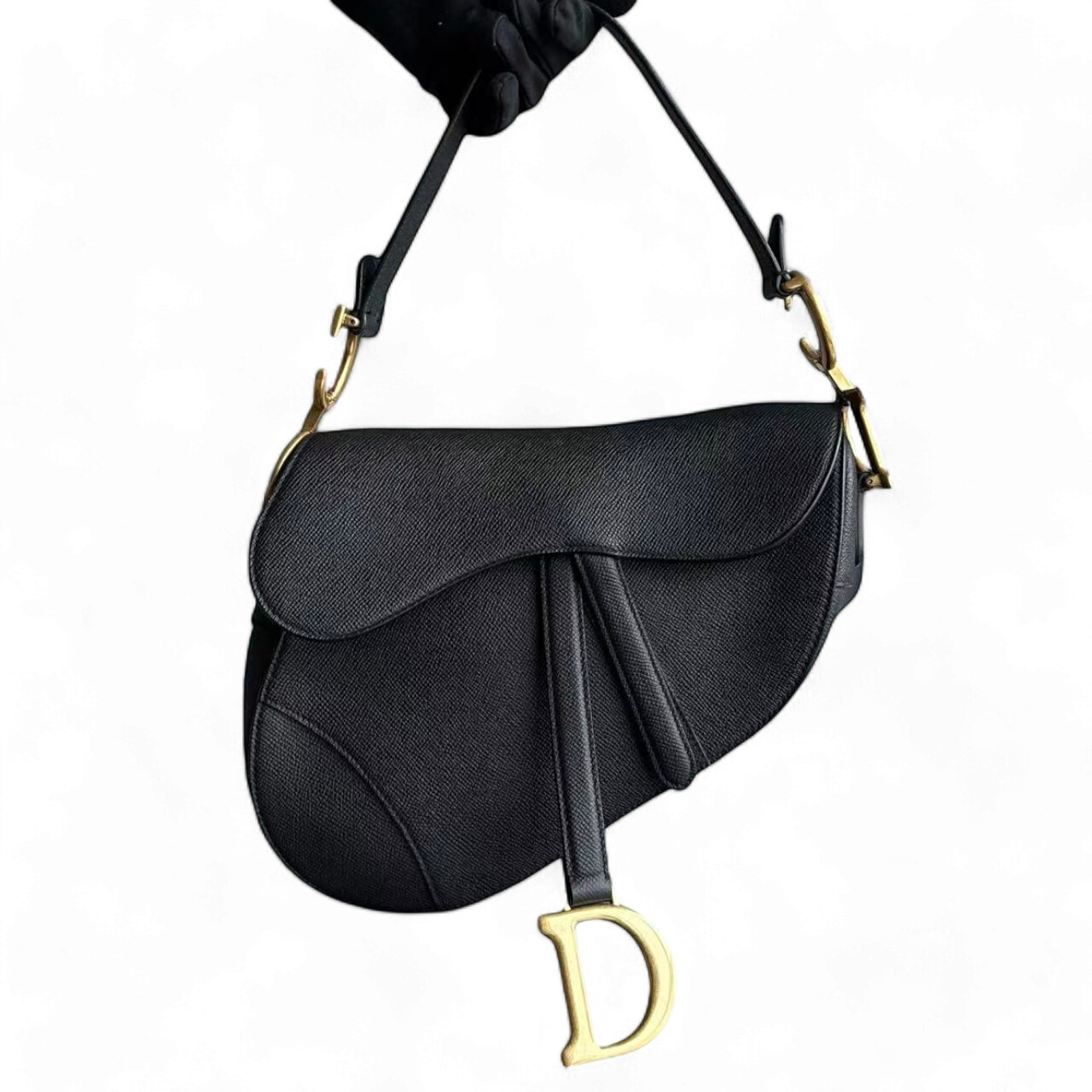 Dior Saddle Medium Grained Calfskin Black Golden Hardware Shoulder Bag