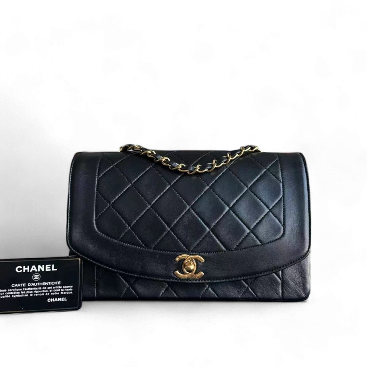 Chanel Diana Bag Vintage Quilted Lambskin Black Golden Hardware Series 2