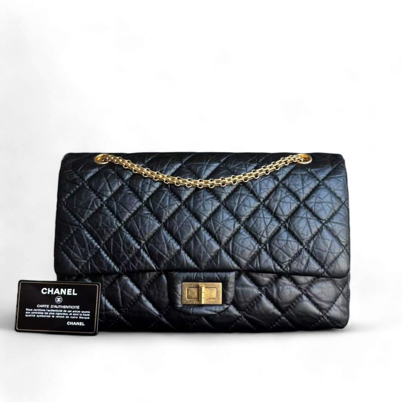 2.55 227 30CM Quilted Calfskin Black Golden Hardware Series 13