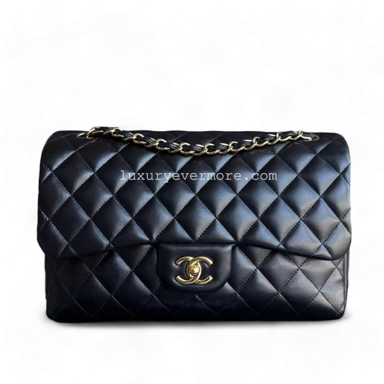 Chanel Classic Flap Jumbo - Double Flap 30CM Quilted Lambskin Black Golden Hardware Series 19