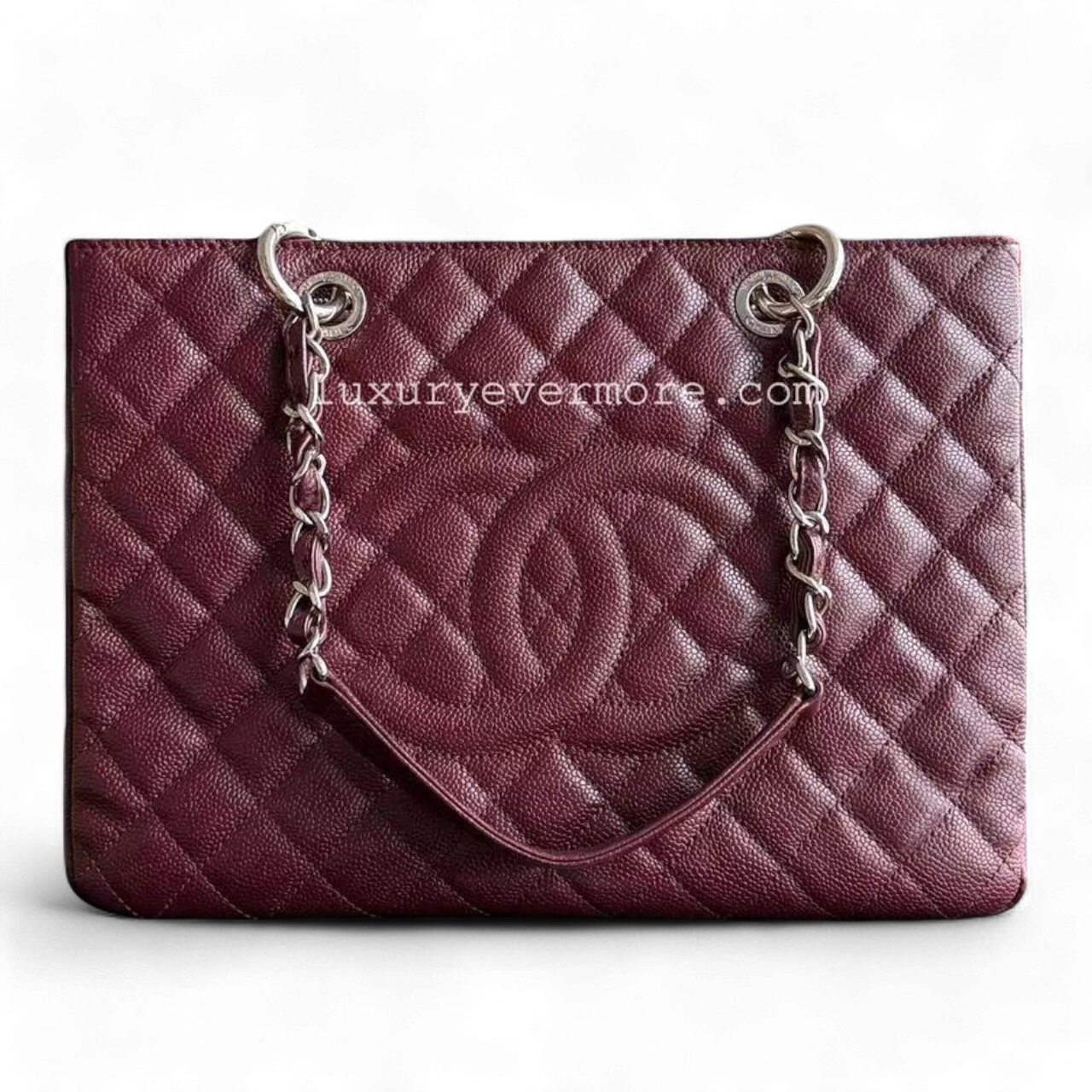 GST Grand Shopping Tote Caviar Quilted Burgundy Dark Red Silver Hardware Series 19