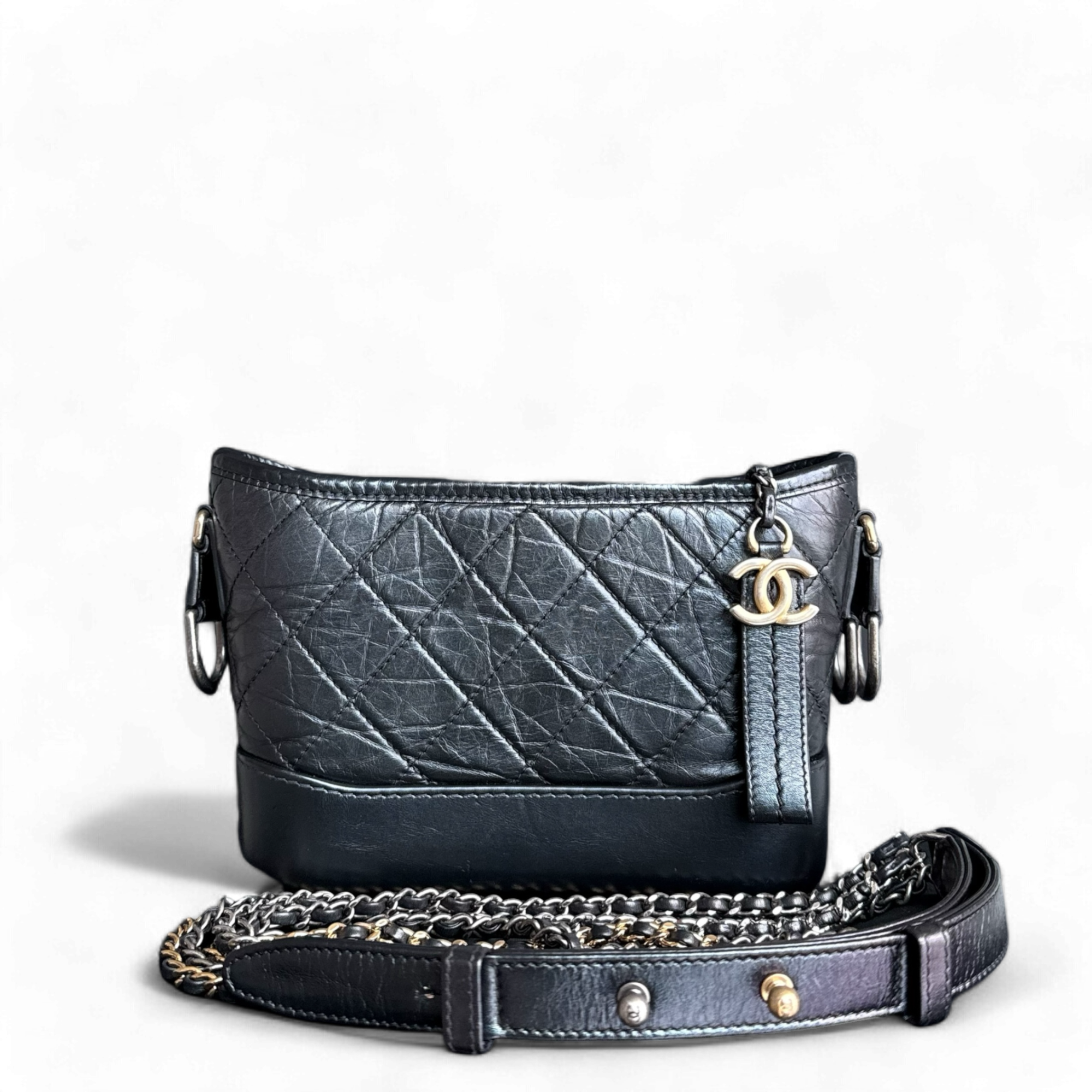 Chanel Gabrielle Small - Quilted Calfskin Iridescent Black Gold Hardware Series 27