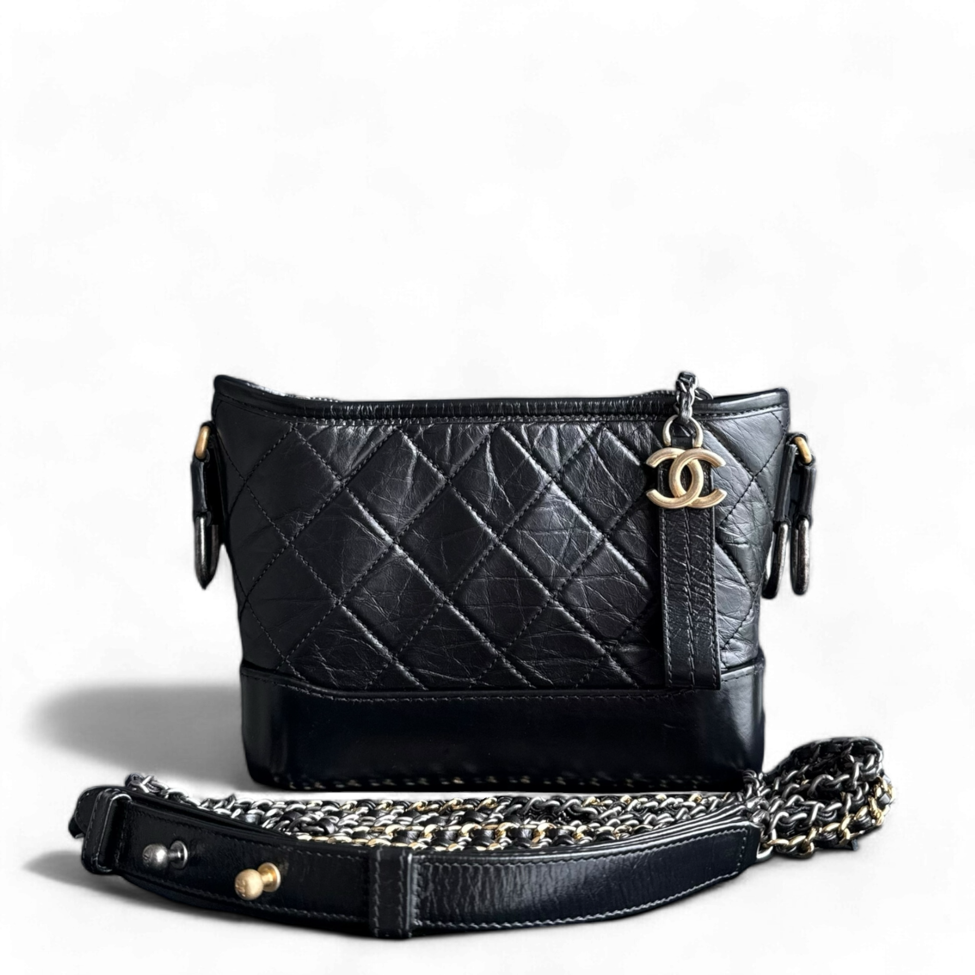 Chanel Gabrielle Small - Quilted Calfskin Hobo Black Gold Hardware