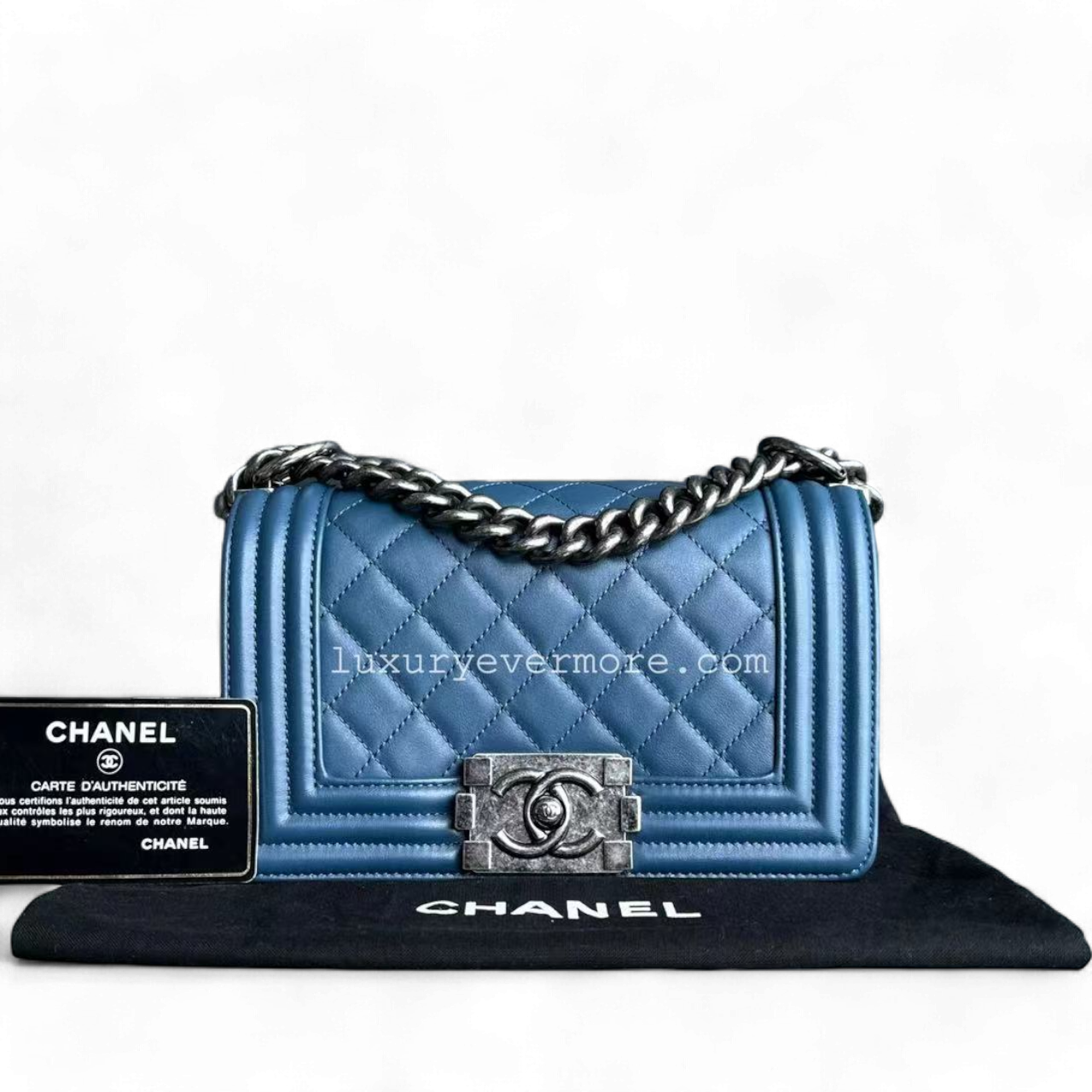 Chanel Boy Small - Quilted Calfskin Blue Ruthenium Silver Hardware Series 23