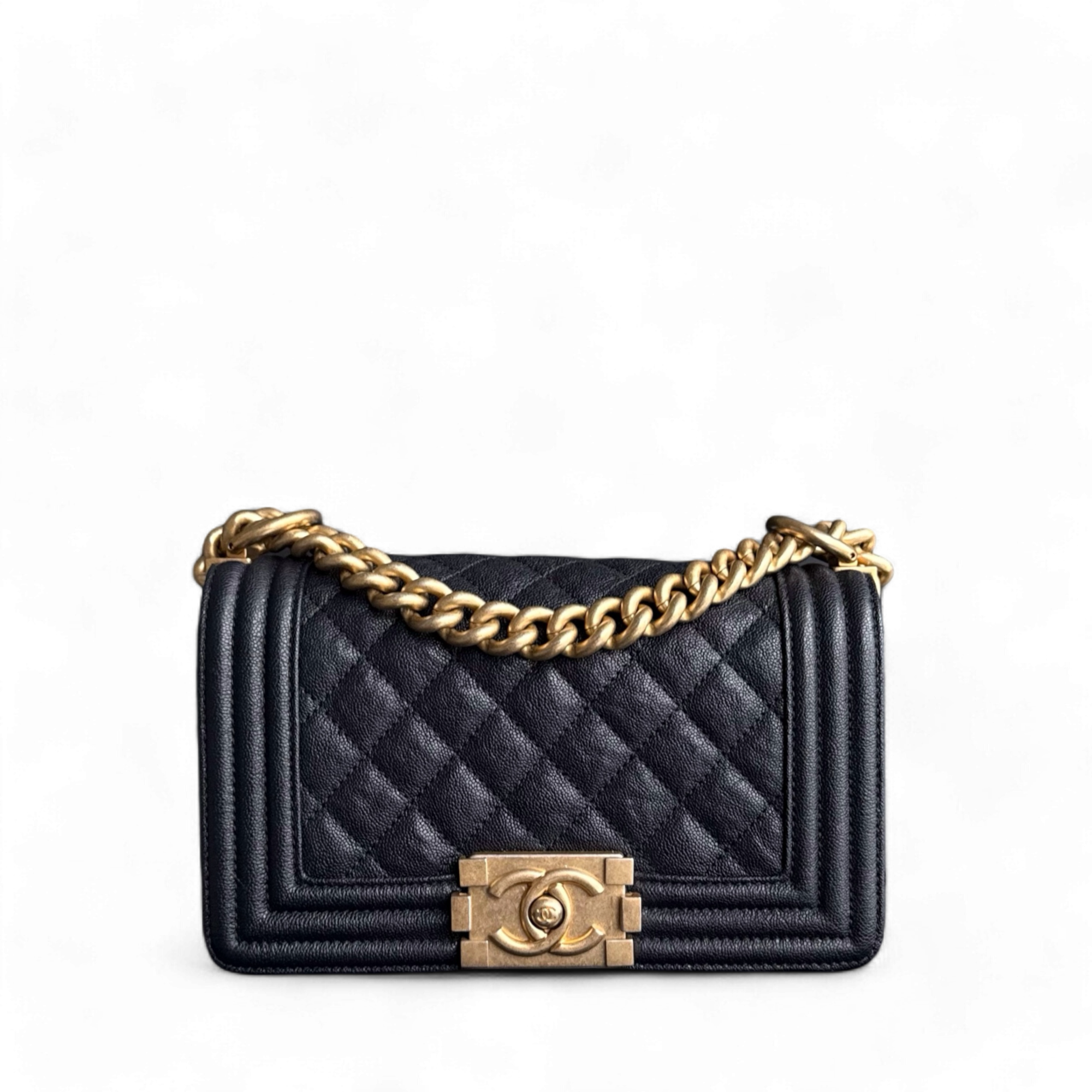 Chanel Boy Small - Caviar 20CM Quilted Dark Midnight Blue Gold Hardware