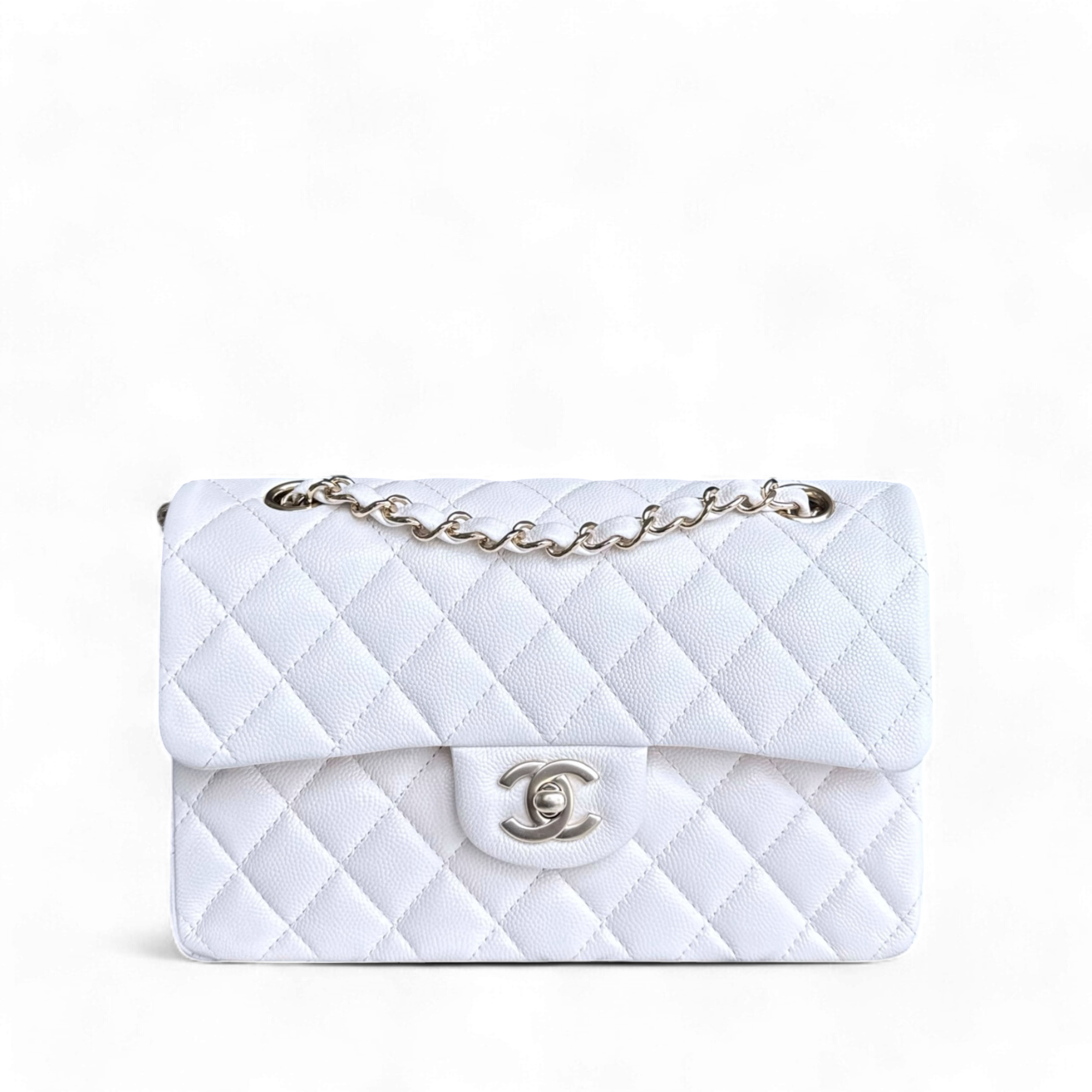 Chanel Classic Flap Small - Caviar 23CM Quilted White Light Gold Hardware Series 31