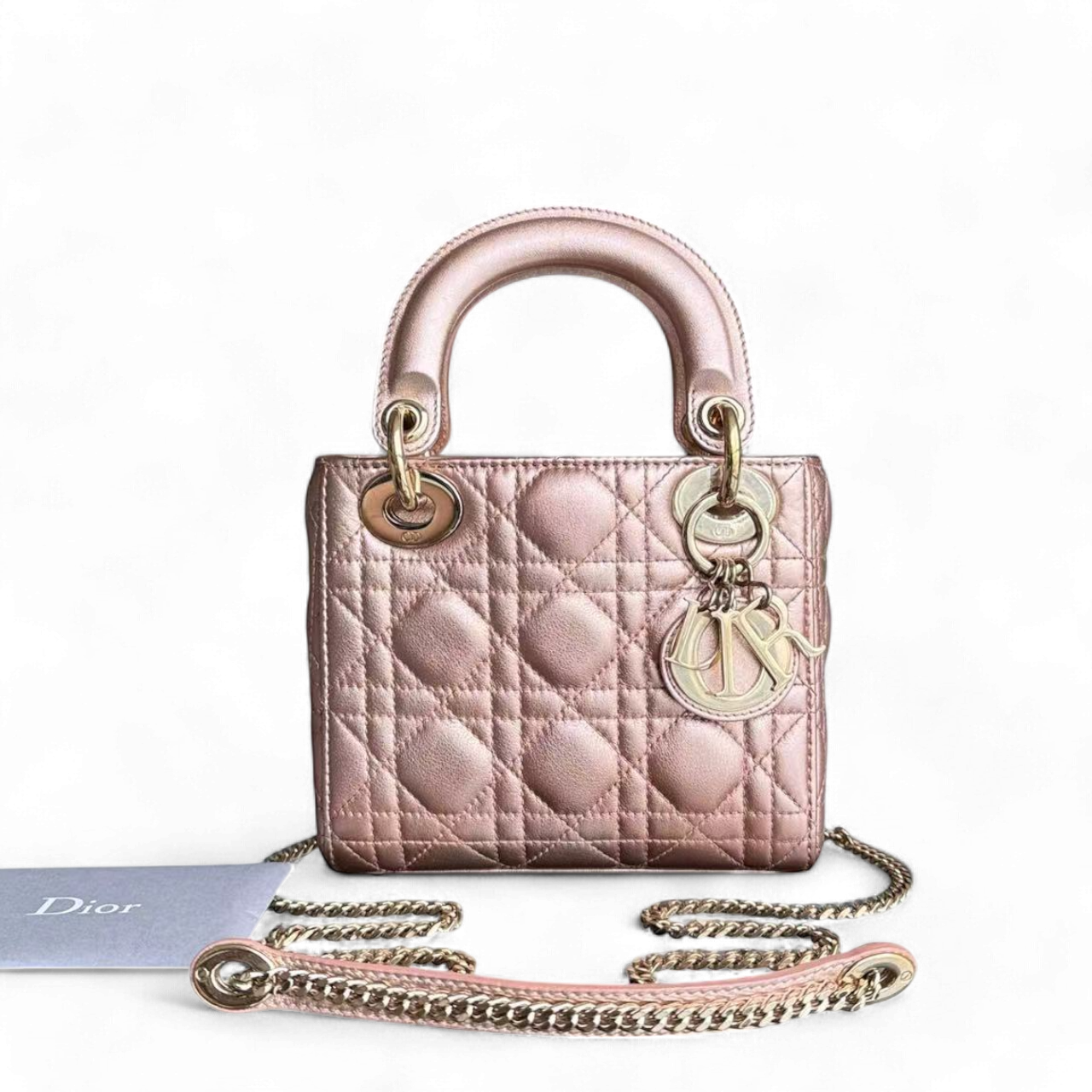 Lady Mini Cannage Lambskin Metallic Pink Golden Hardware