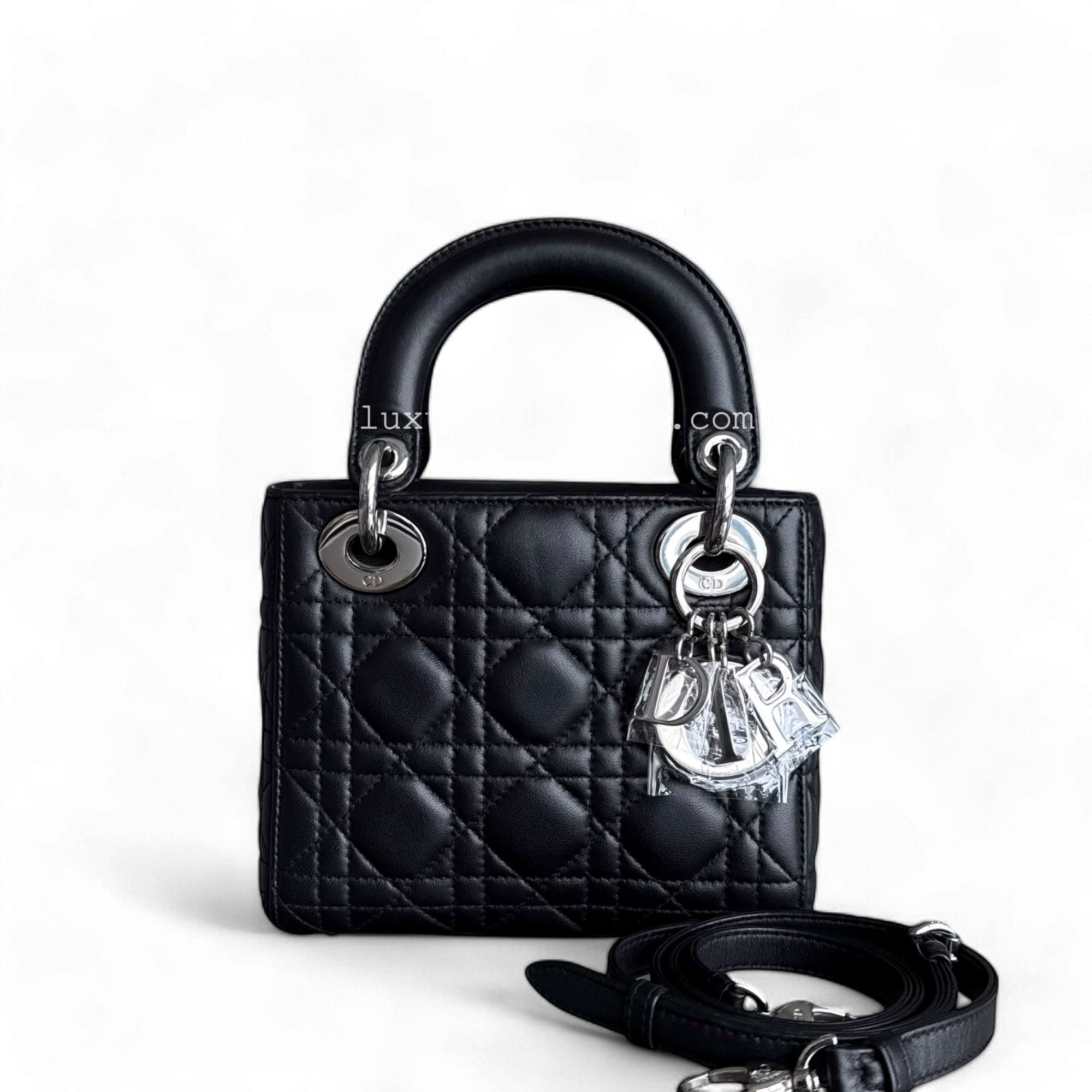 Dior Lady Mini - Cannage Lambskin 17CM Black Silver Hardware Adjustable Strap