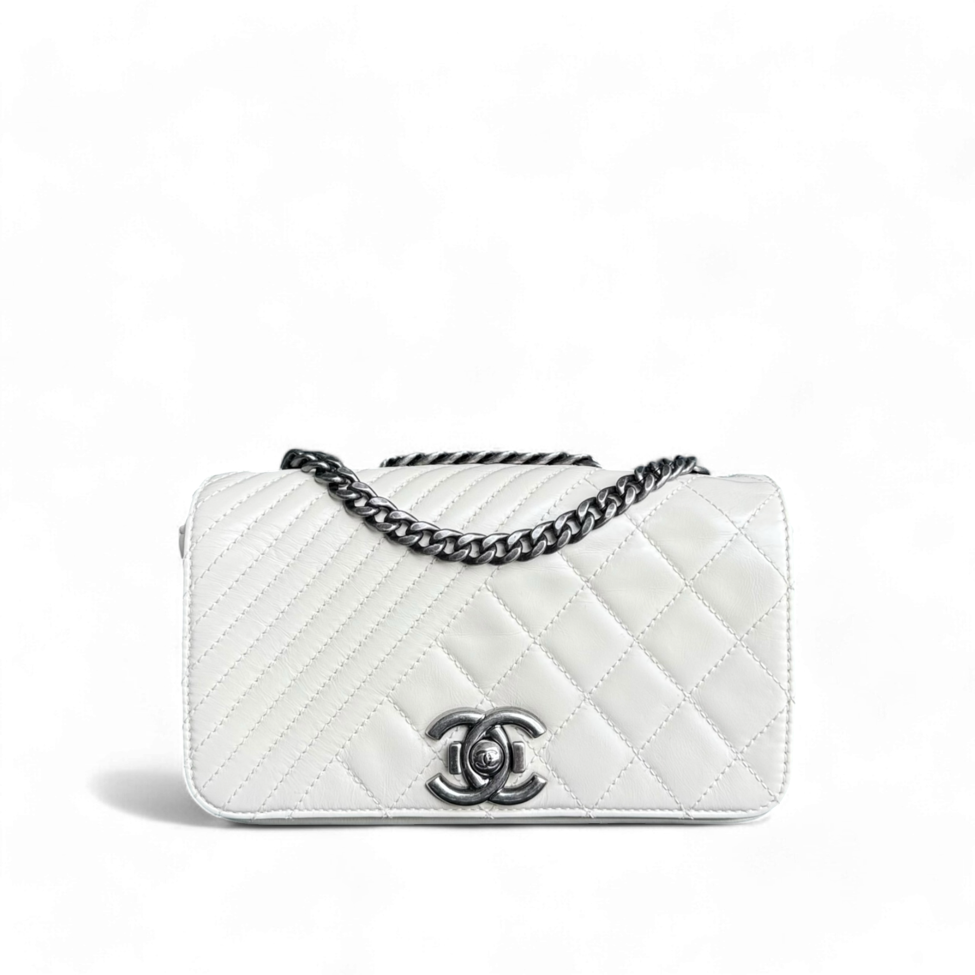 Chanel Coco Boy Small - Seasonal Flap Glazed Calfskin White Ruthenium Silver Hardware Series 20