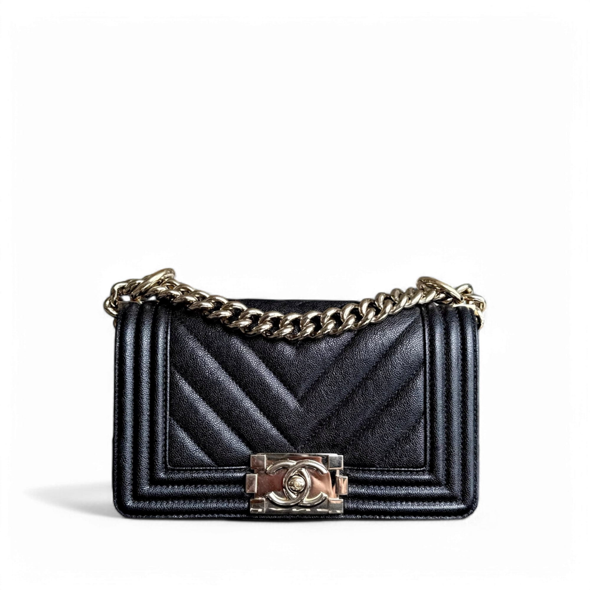 Chanel Boy Small - Caviar 20CM Chevron Black Shiny Gold Hardware Series 28