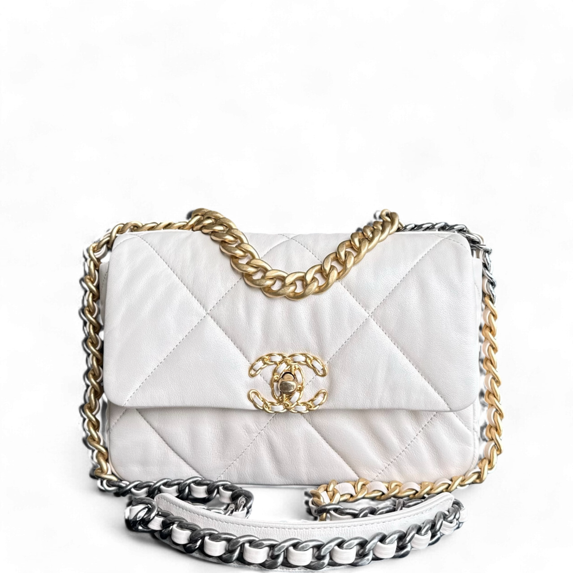 Chanel 19 Bag Small - C19 Quilted Goatskin Light Beige Two-tone Hardware Series 29