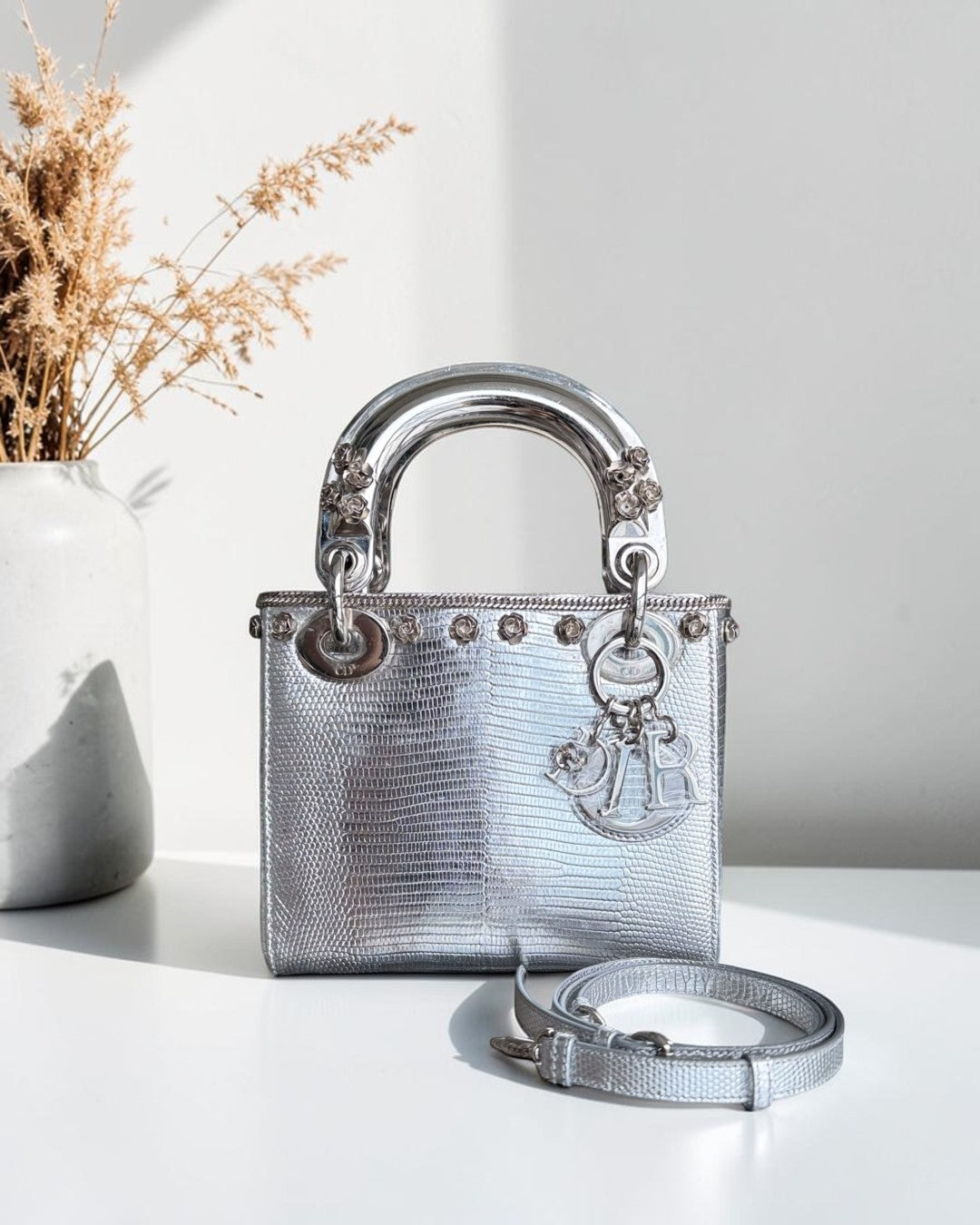 Dior Lady Mini - Exotic Lizard Metallic Limited Edition Silver Hardware