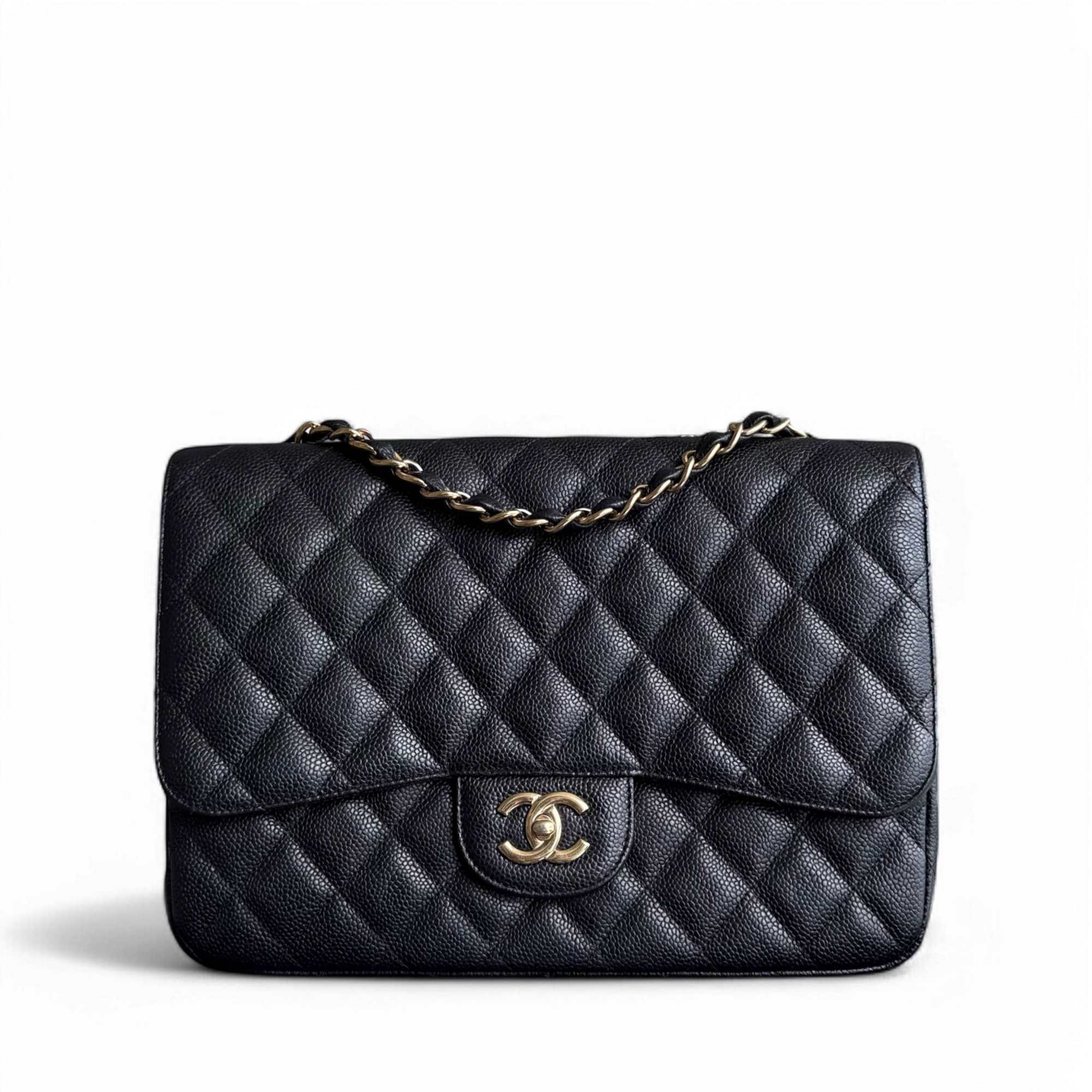 Chanel Classic Flap Jumbo - Caviar 30CM Single Flap Quilted Black Gold Hardware Series 13