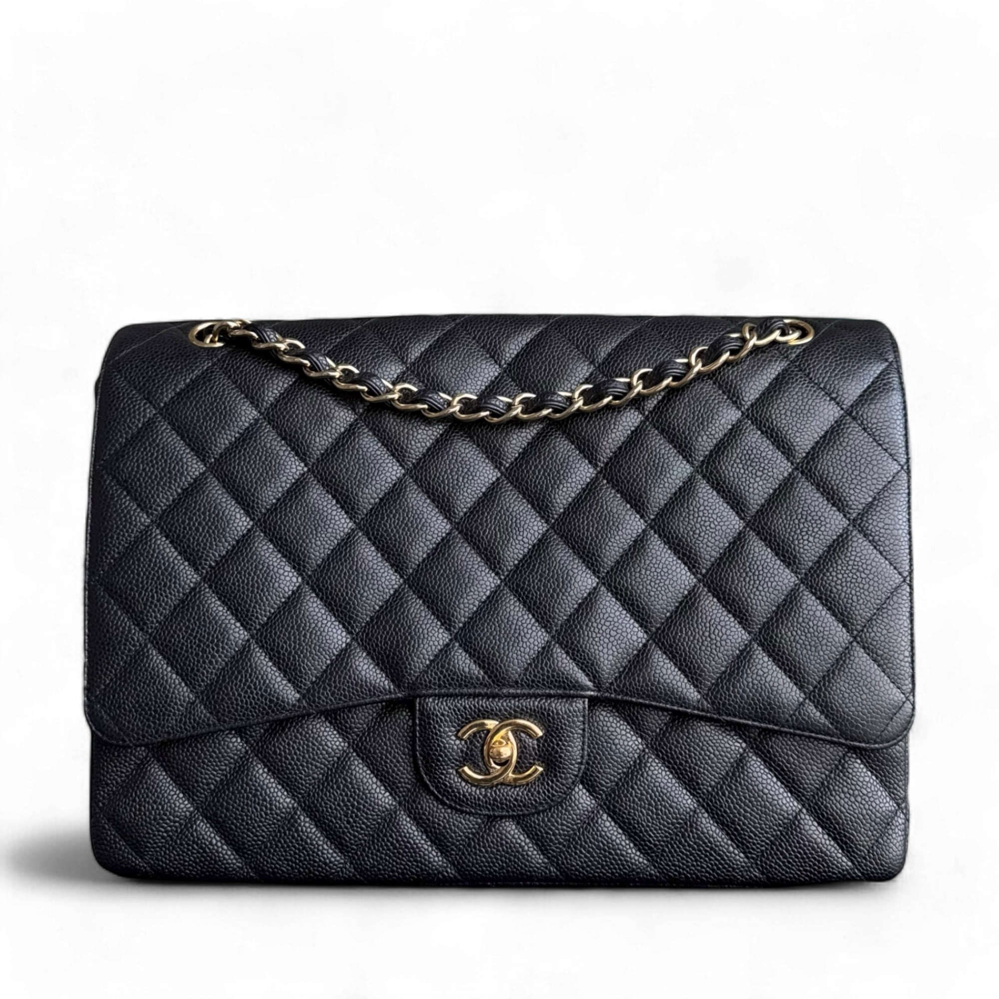 Chanel Classic Flap Maxi - 33CM Caviar Quilted Single Flap Black Gold Hardware Series 13