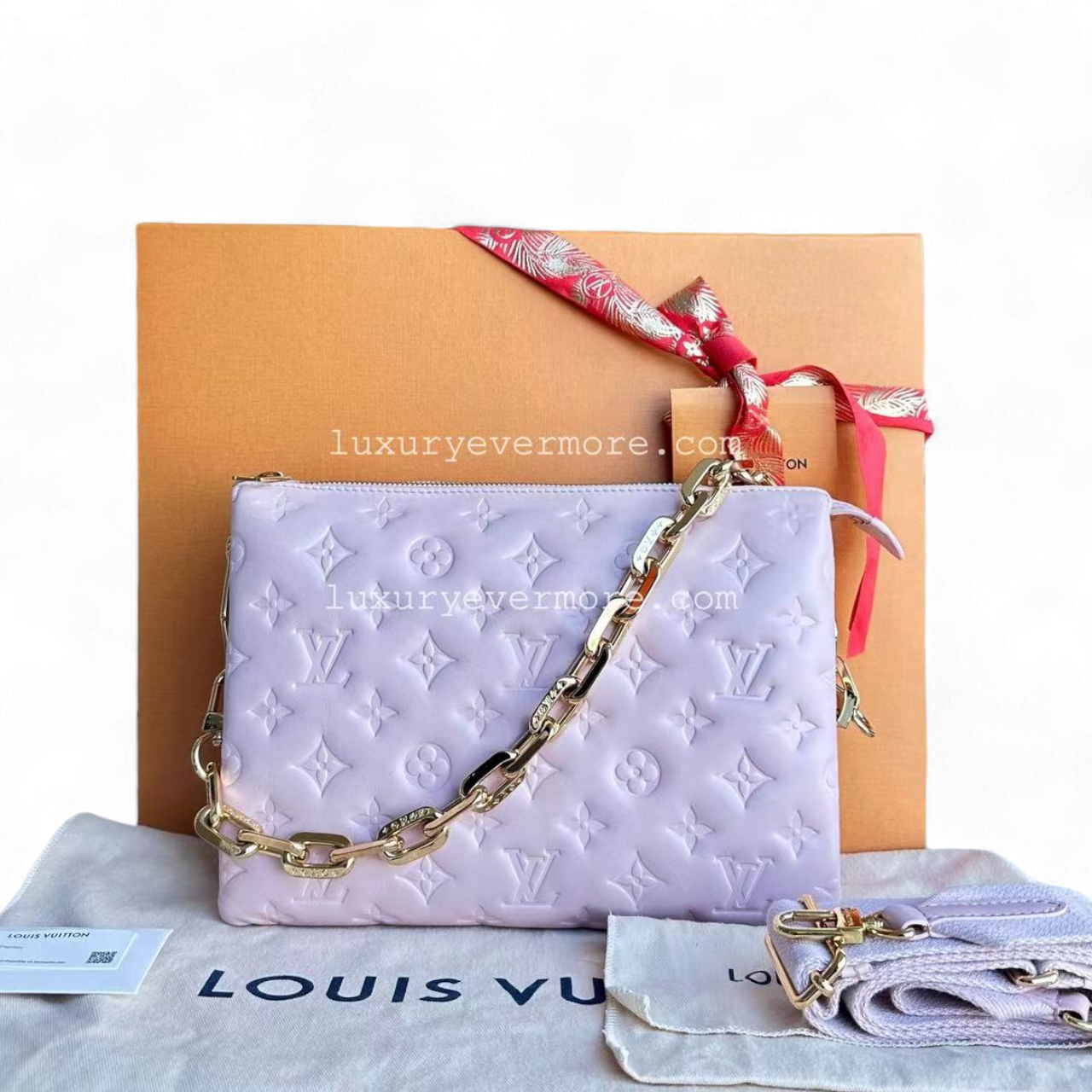 *Full Set Recipet* Louis Vuitton Coussin PM Puffy Lambskin Light Purple Golden Hardware