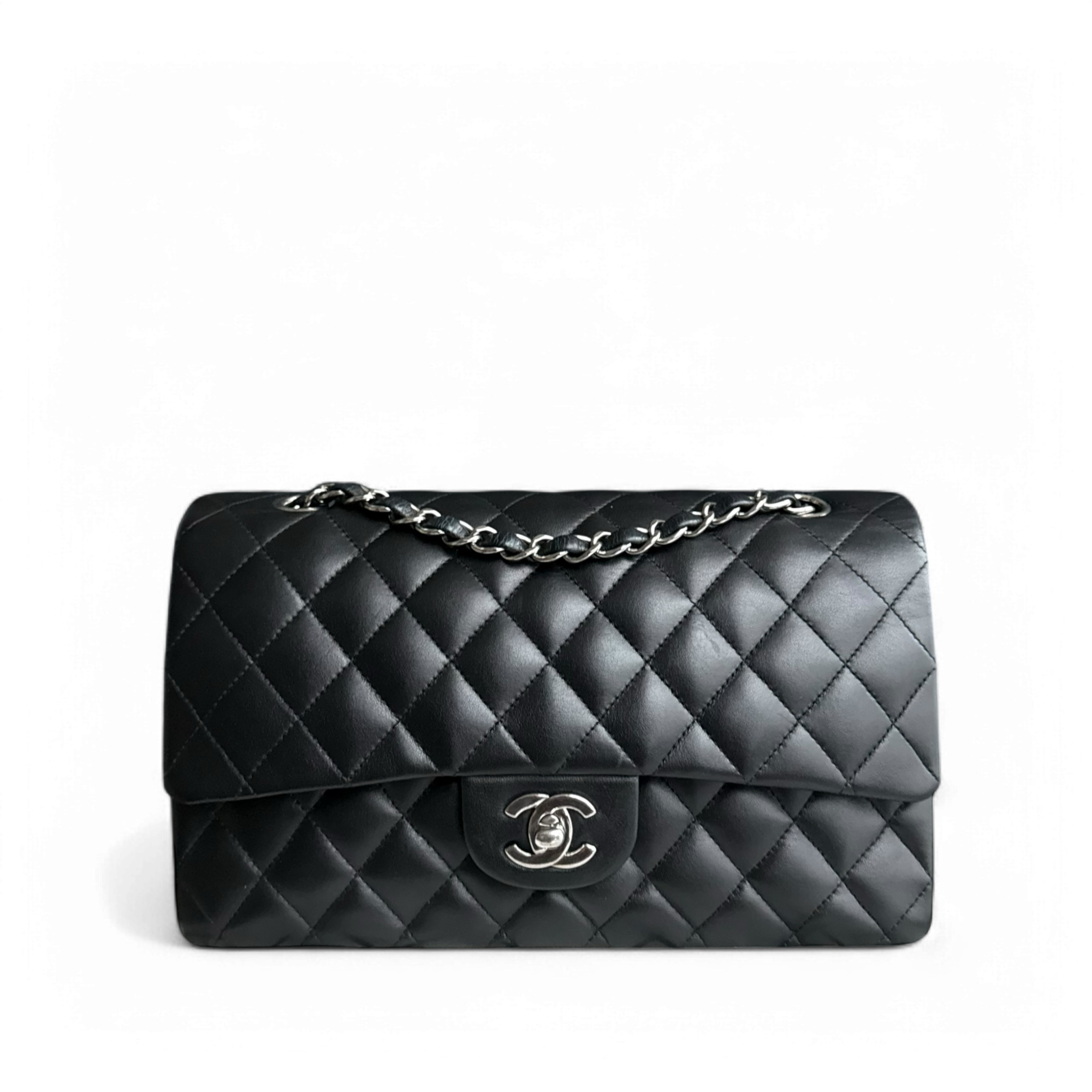 Chanel Classic Flap Medium - 25CM Quilted Lamsbkin Black Silver Hardware Series 10