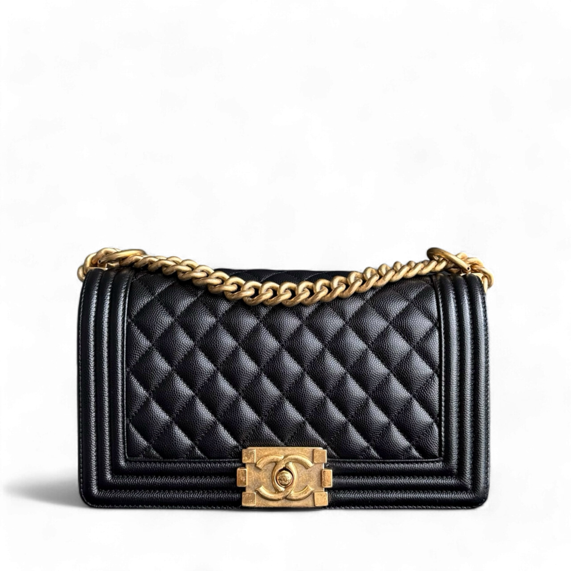 Chanel Boy Medium - Caviar 25CM Quilted Black Gold Hardware