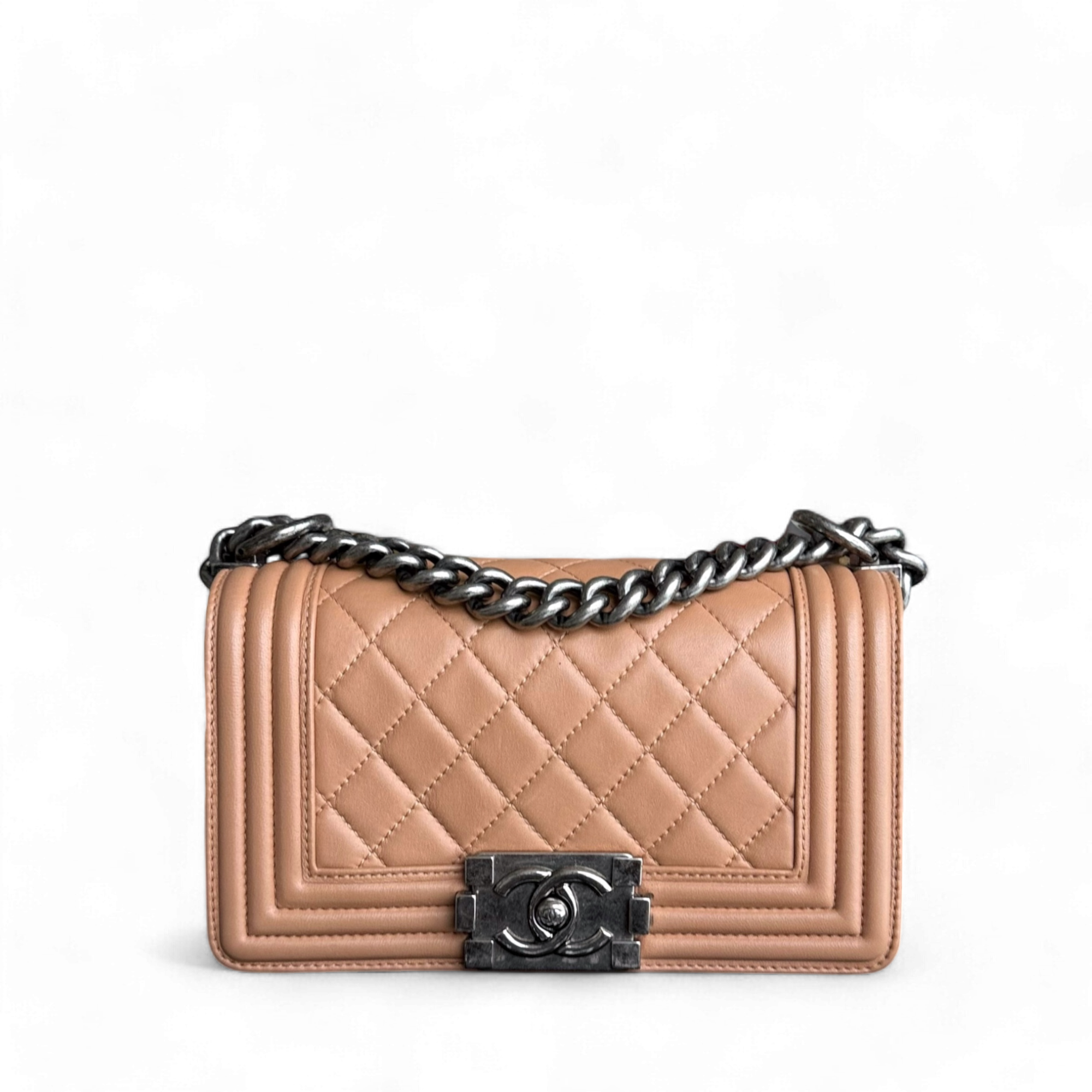 Chanel Boy Small - 20CM Quilted Lambskin Blush Caramel Ruthenium Silver Hardware Series 16