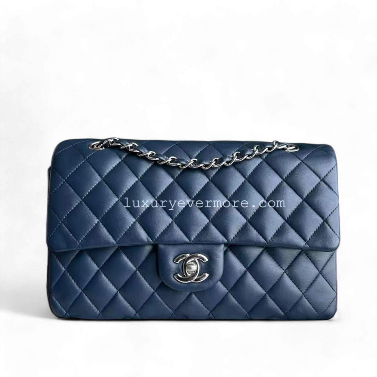 Classic Flap Quilted Lambskin Dark Blue Silver Hardware Series 13