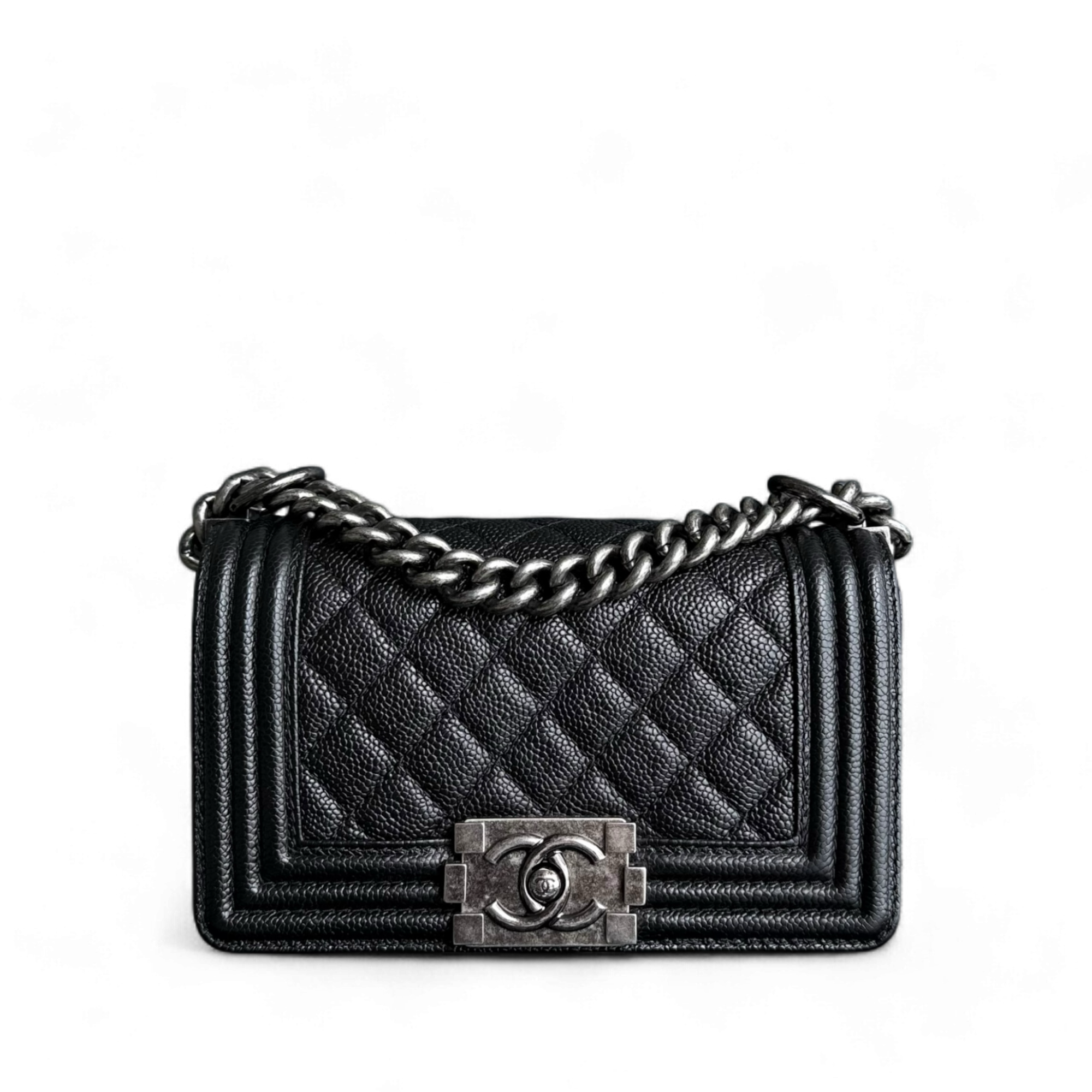 Chanel Boy Small - Caviar 20CM Quilted Black Ruthenium Silver Hardware Series 19