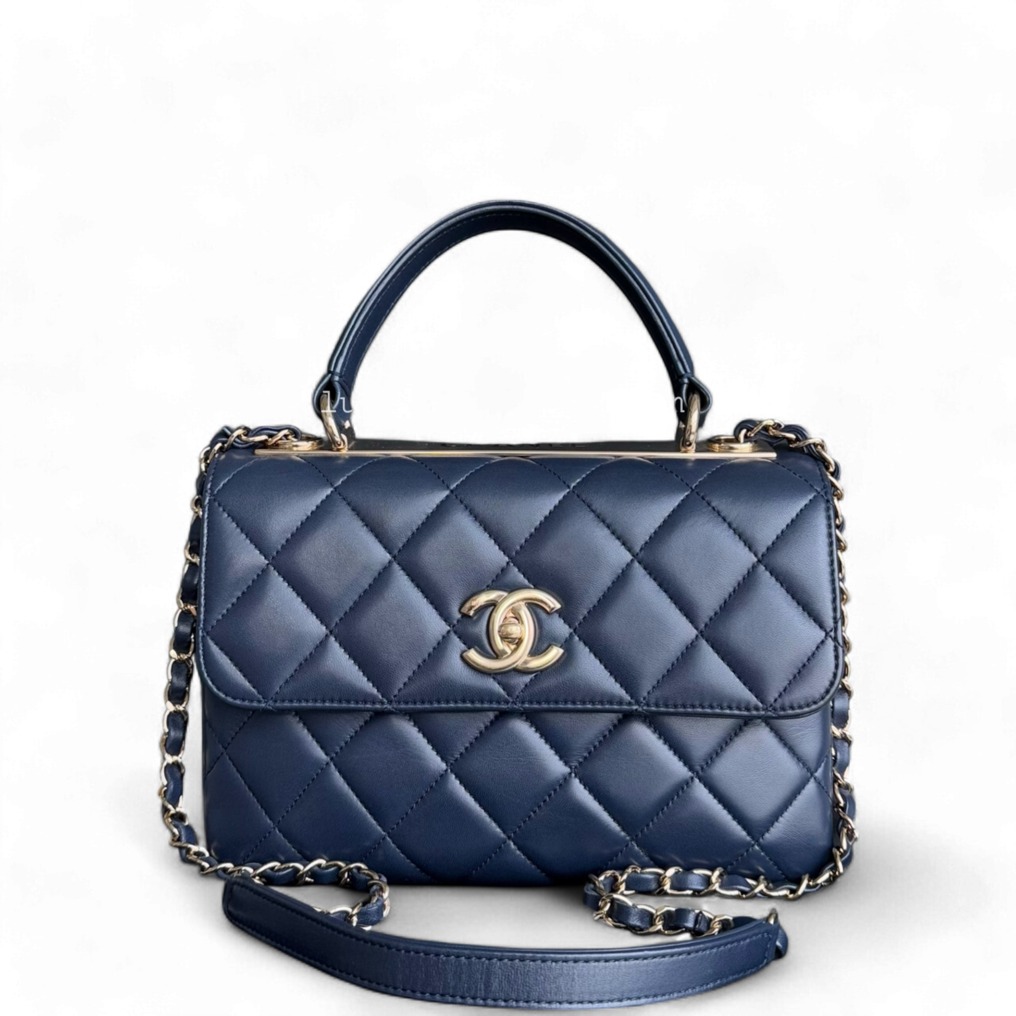 Chanel Trendy CC Small 25CM - Quilted Lambskin Dark Navy Blue Gold Hardware Series 24