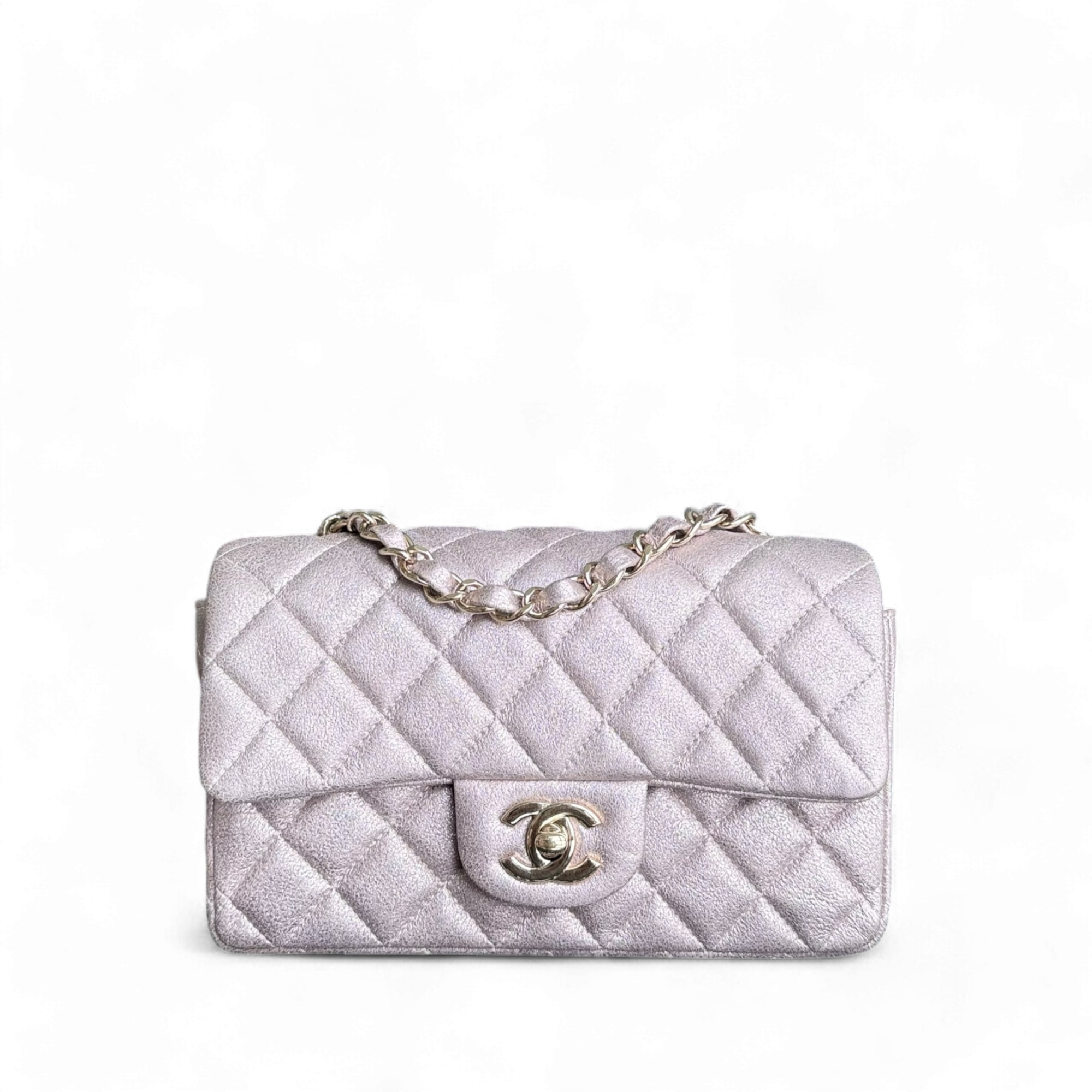 Chanel Classic Flap Mini - 20CM Rectangle Iridescent Lambskin Quilted Pink Gold Hardware Series 20