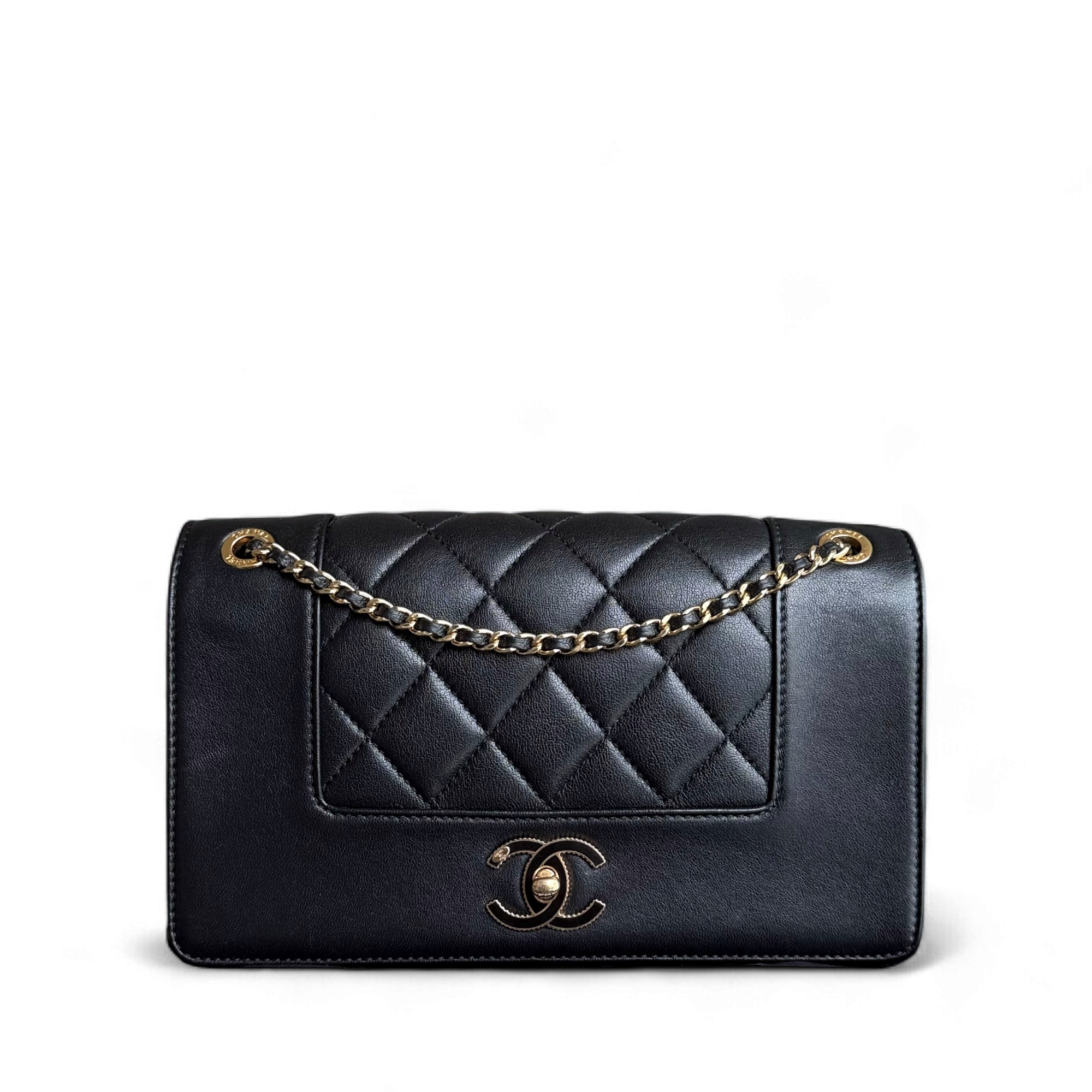 Chanel Mademoiselle Medium - 25CM Quilted Lambskin Black Gold Hardware Series 21