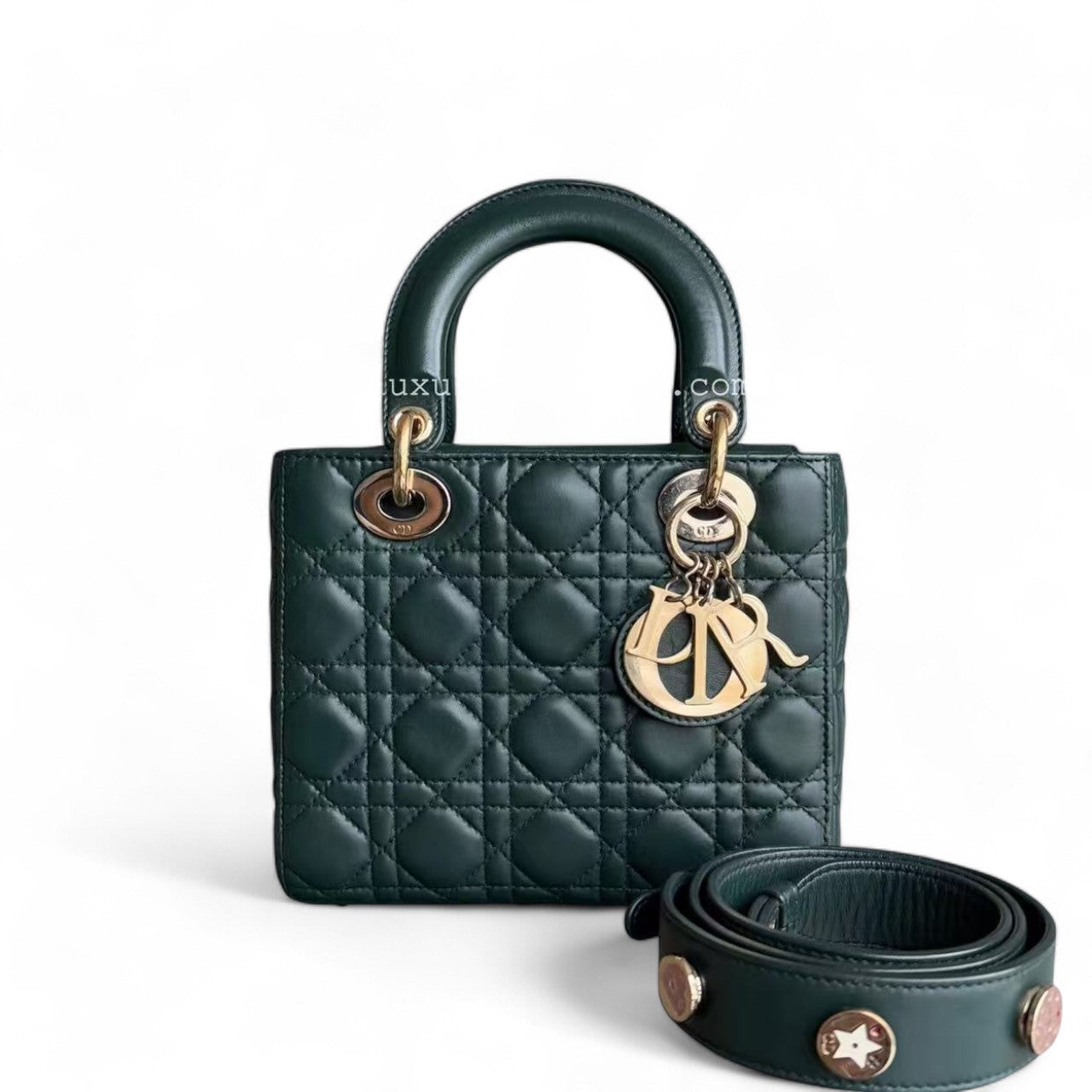 Dior Lady Small - Cannage Lambskin Dark Green Gold hardware