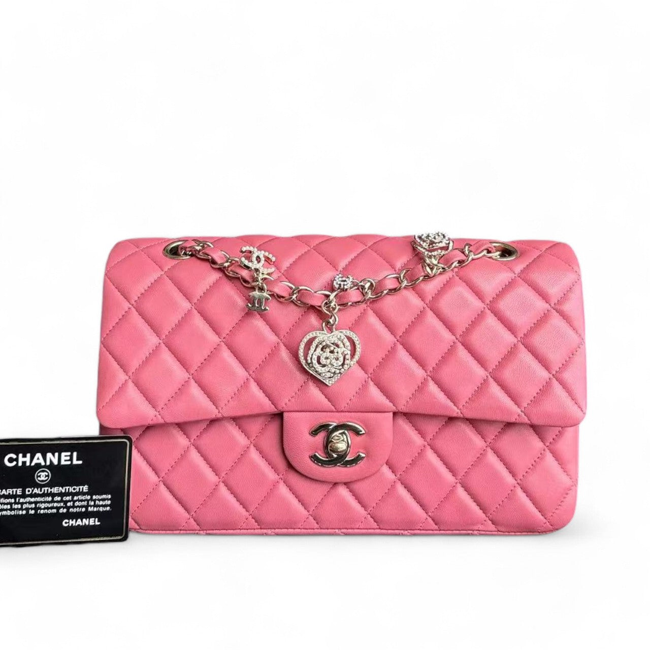 Chanel Classic Flap Medium - Valentine 25CM Single Flap Quilted Lambskin Sakura Pink Gold Hardware Series 19