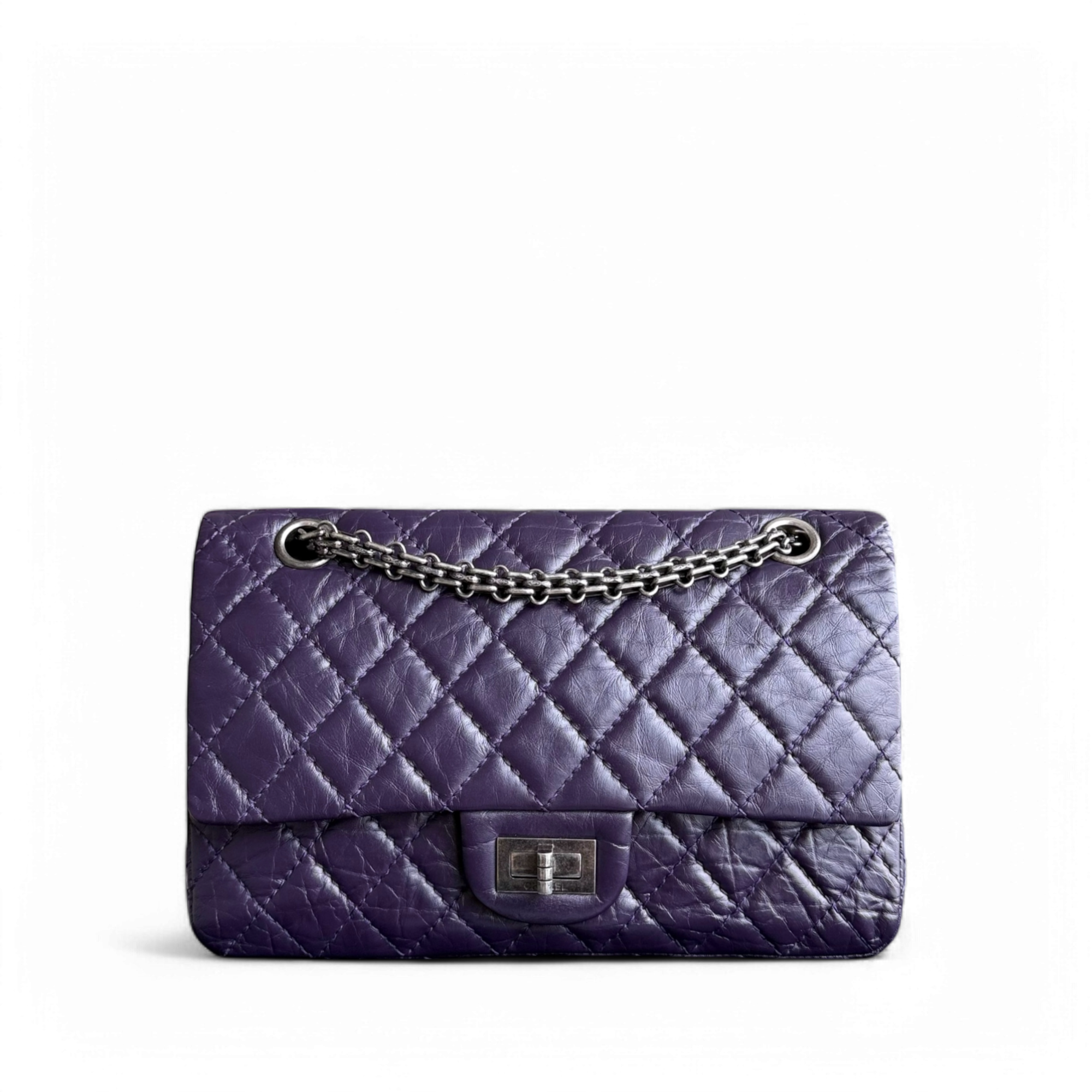 Chanel 2.55 Reissue 224 - Quilted Aged Calfskin Dark Violet Purple Aged Silver Hardware Series 17