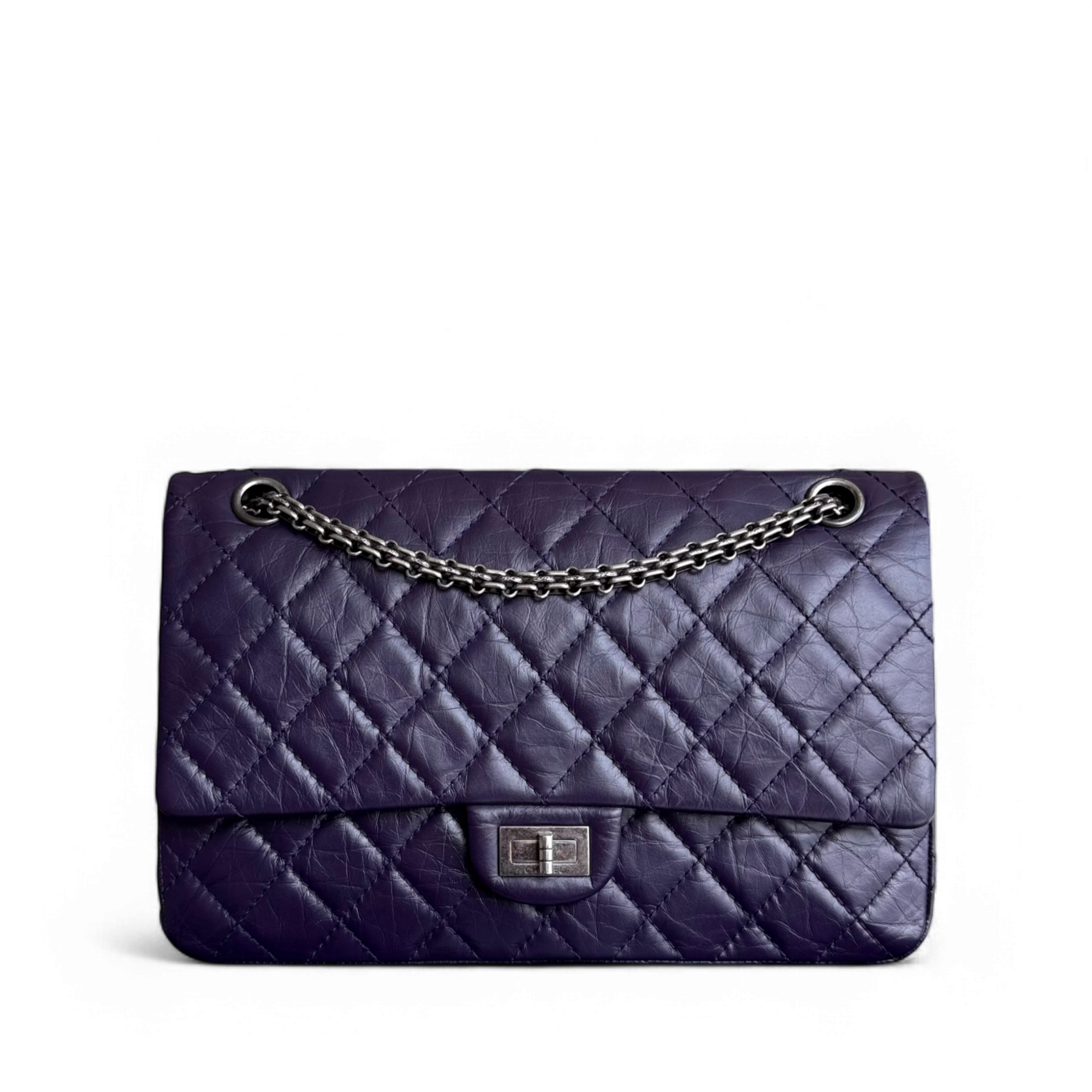 Chanel 2.55 Reissue 226 Medium - Quilted Aged Calfskin Dark Violet Purple Ruthenium Silver Hardware Series 17