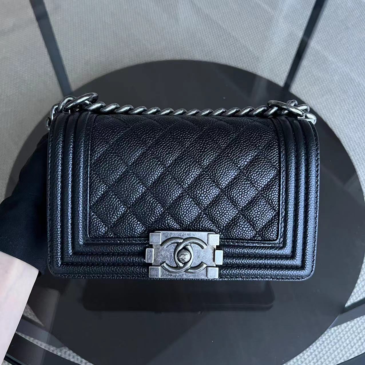 Chanel Caviar Boy Small Quilted Grained Calfskin Black Ruthenium Silver Hardware Series 19