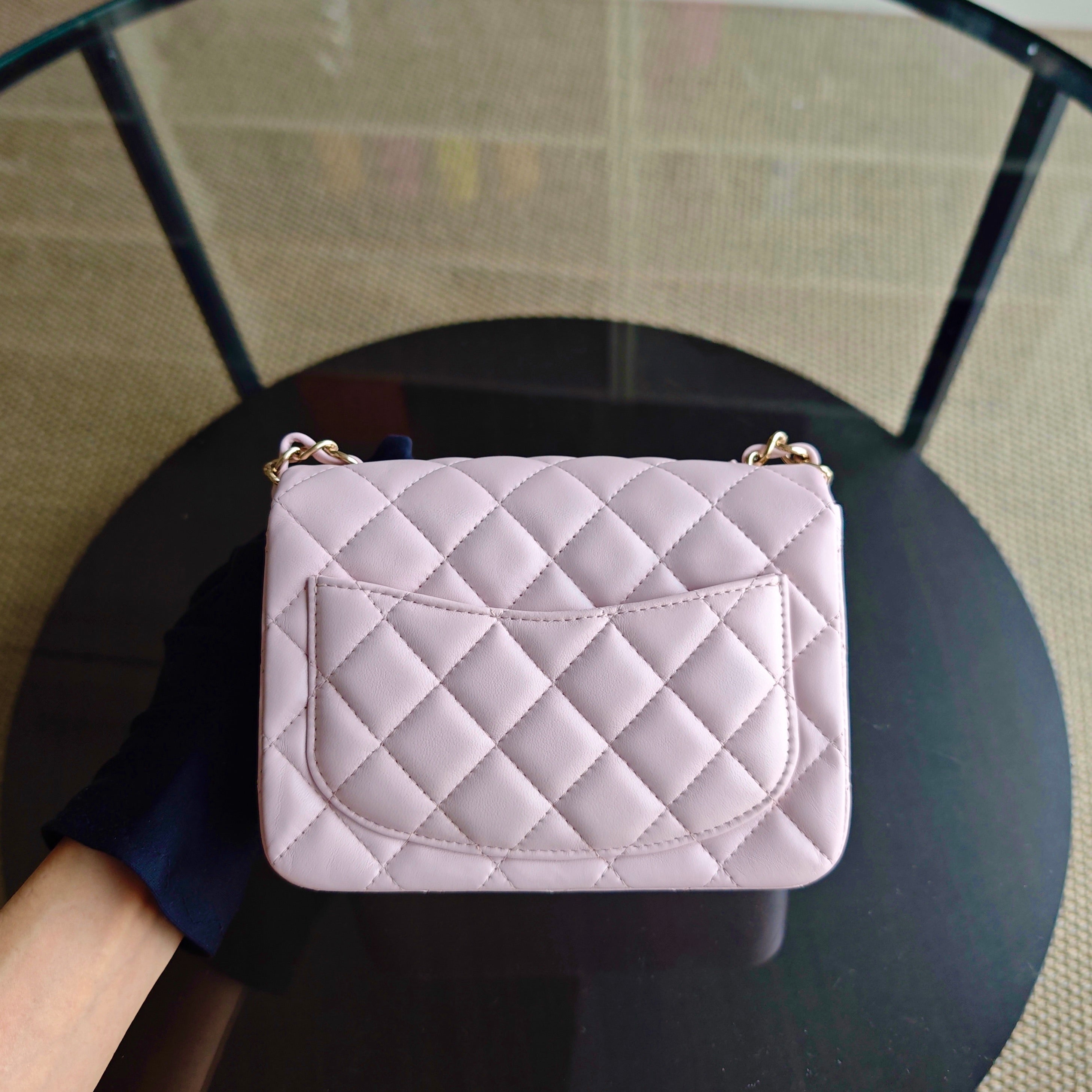 Chanel Classic Flap Mini Square - 17CM Quilted Lambskin Light Pink Gold Hardware Series 23