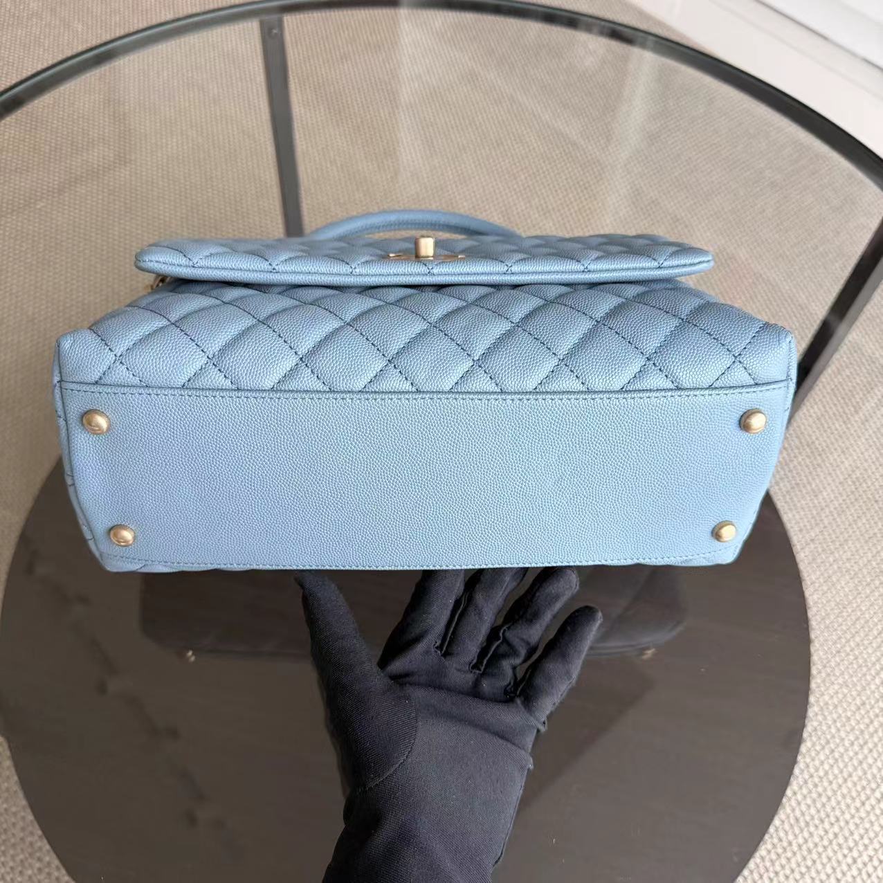 *Receipt, Full Set* Chanel Coco Handle Medium - Caviar 29CM Quilted Sky Blue Gold Hardware Series 27