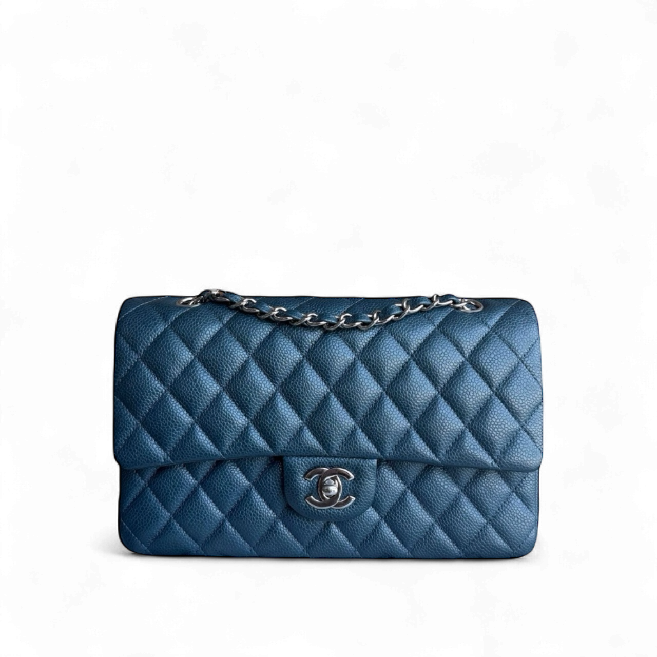 Chanel Classic Flap Medium - Caviar 25CM Quilted Grained Calfskin Blue Green Gold Hardware Series 20