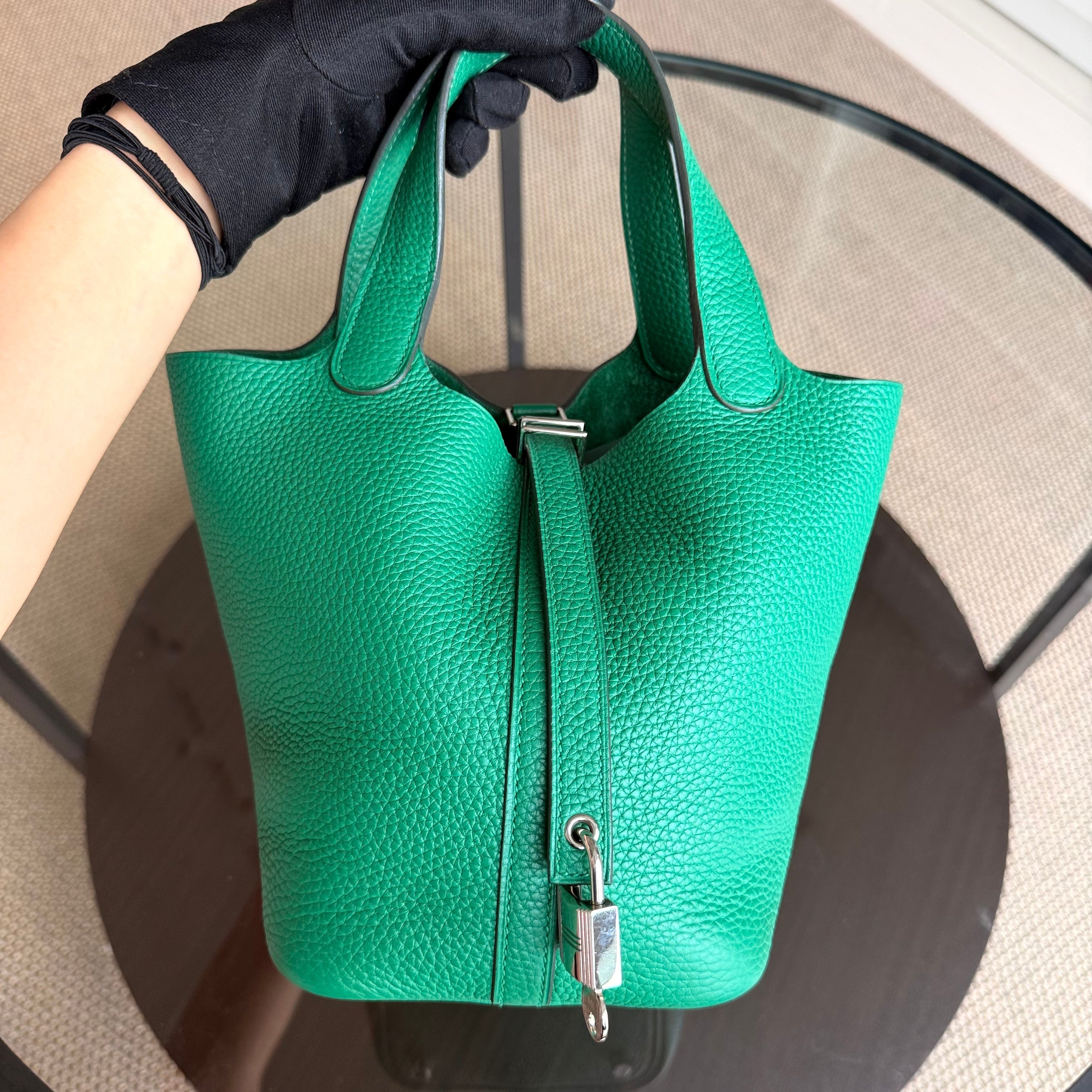 Hermes Picotin 18 - Bambou Vert Vertigo Clemence Leather Silver Hardware