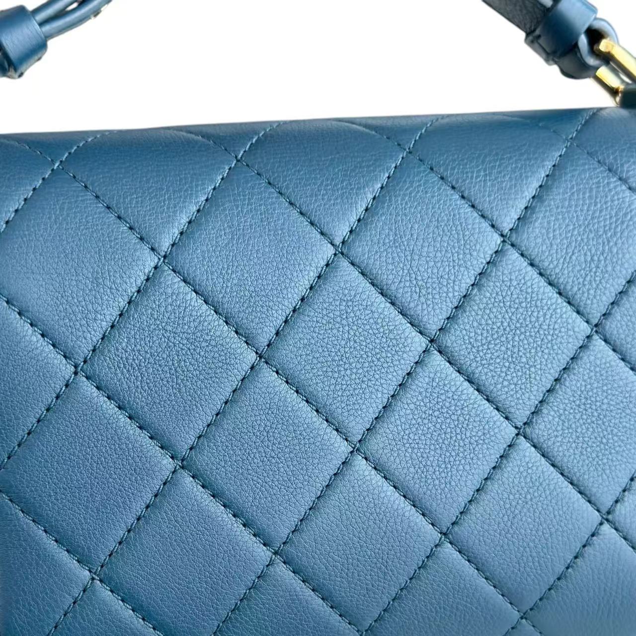 Chanel Label Click Flap - Small Quilted Calfskin Blue Gold Hardware Series 23