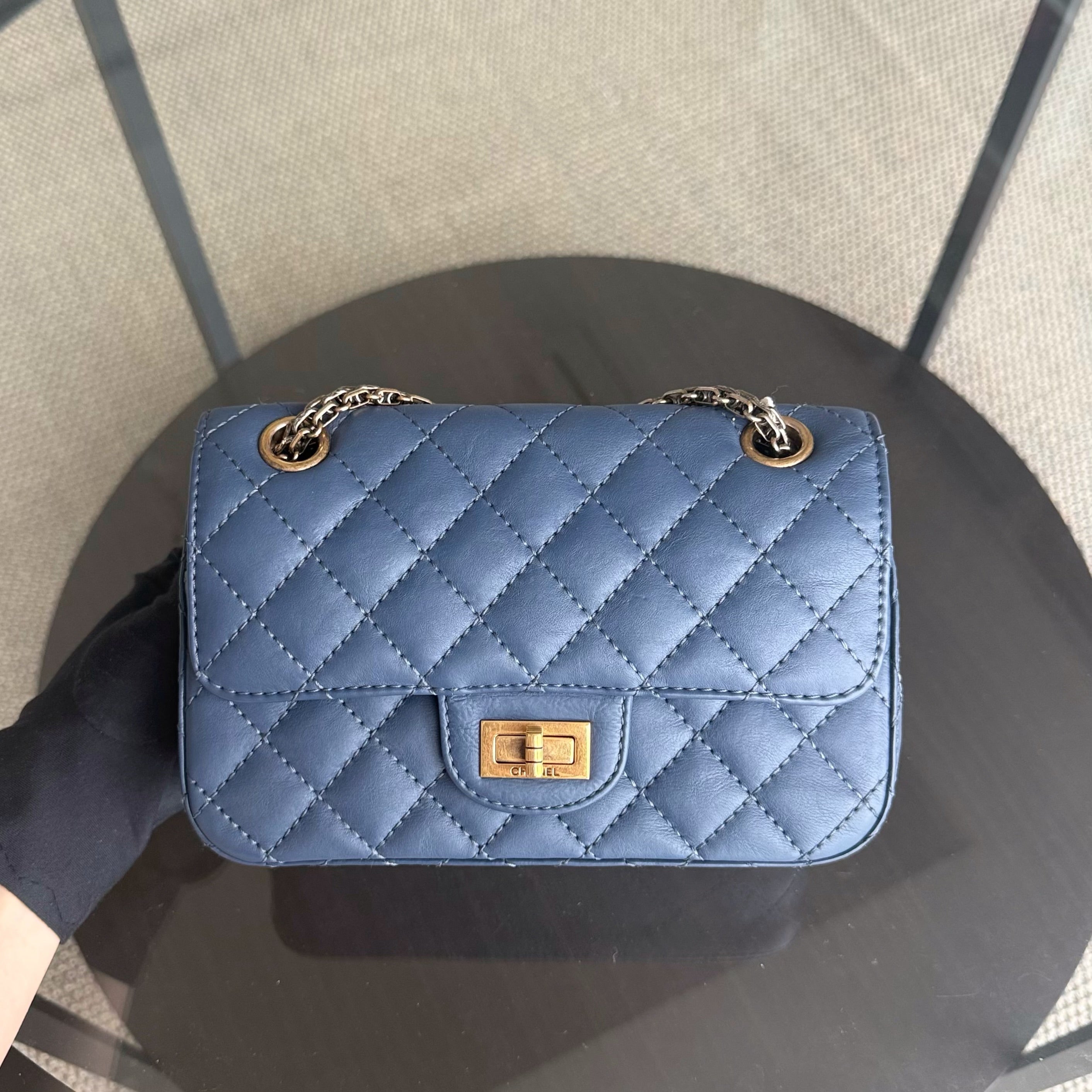 Chanel 2.55 Reissue Mini - 20CM Quilted Caviar Aged Grained Calfskin Blue Gold Hardware Series 23