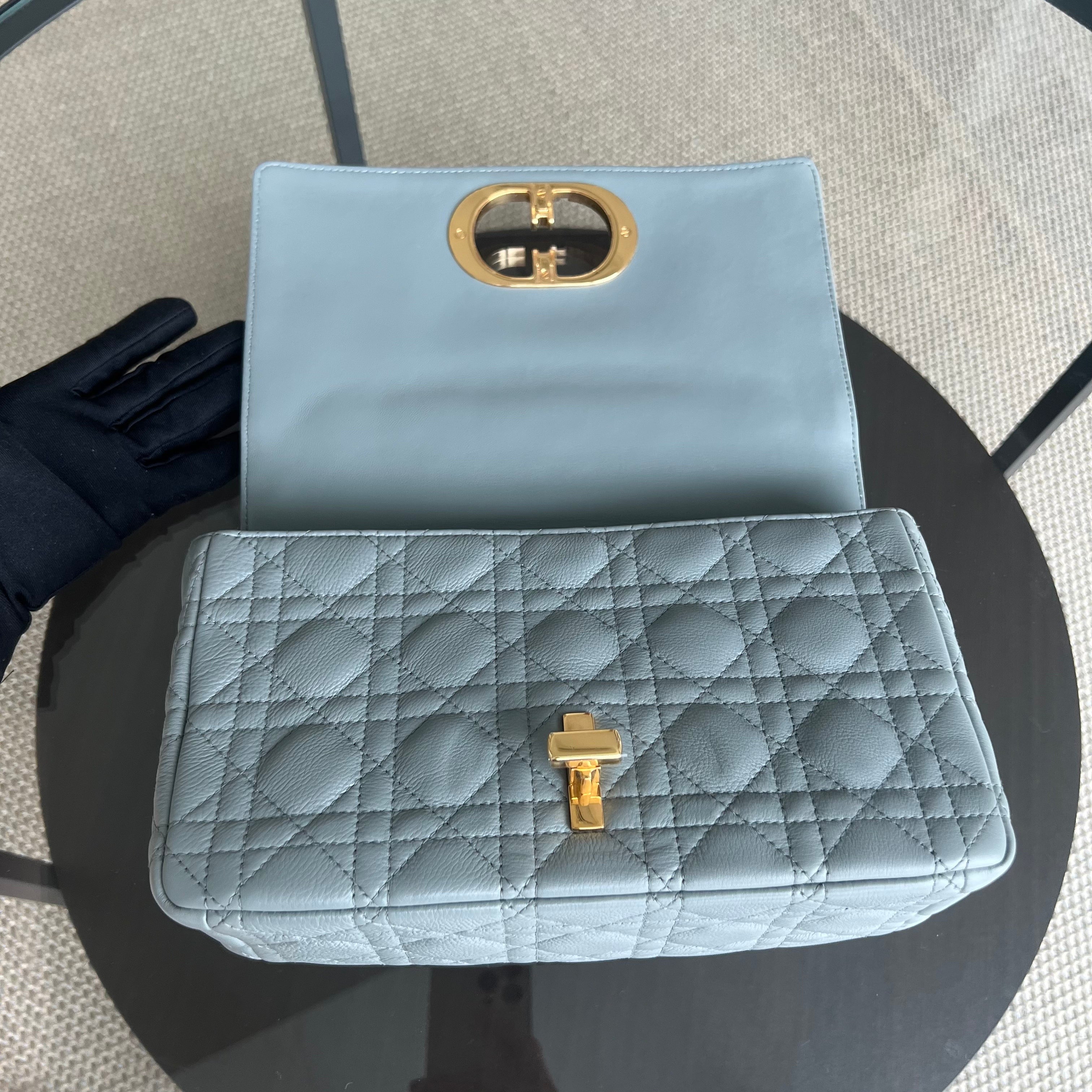 Dior Caro Medium - Cannage Calfskin Grey Gray Gold Hardware