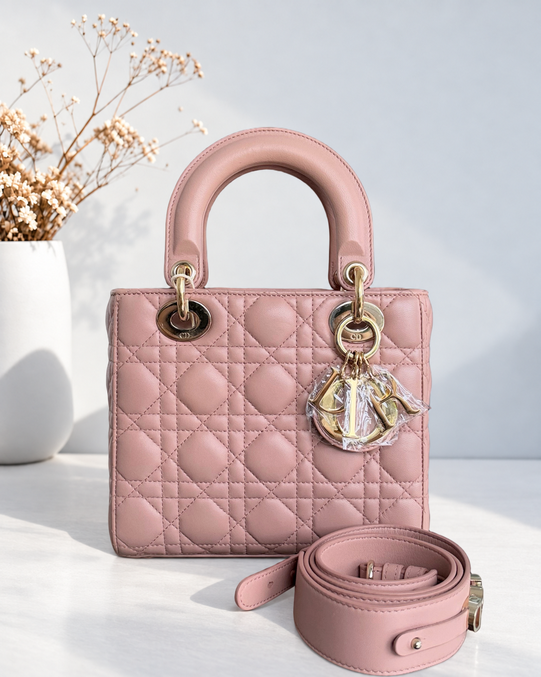 Dior MyABC Lady Small Flap - 20CM Cannage Lambskin Blush Pink Gold Hardware