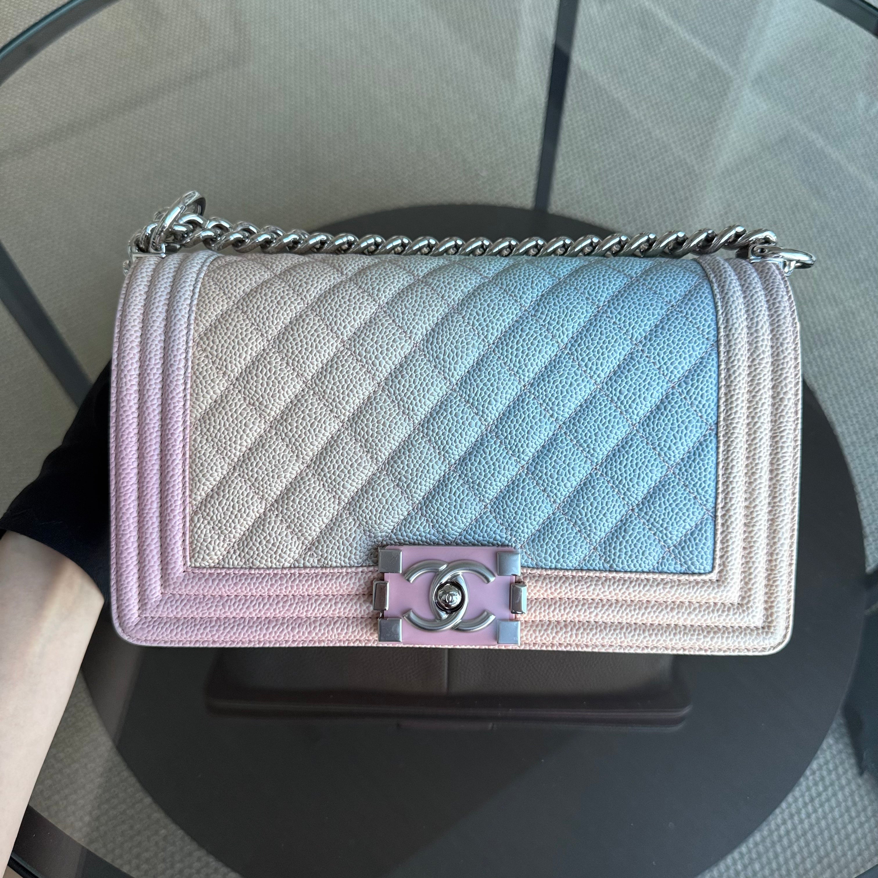 Chanel Boy Medium - Caviar Rainbow 25CM Quilted Silver Hardware Series 25