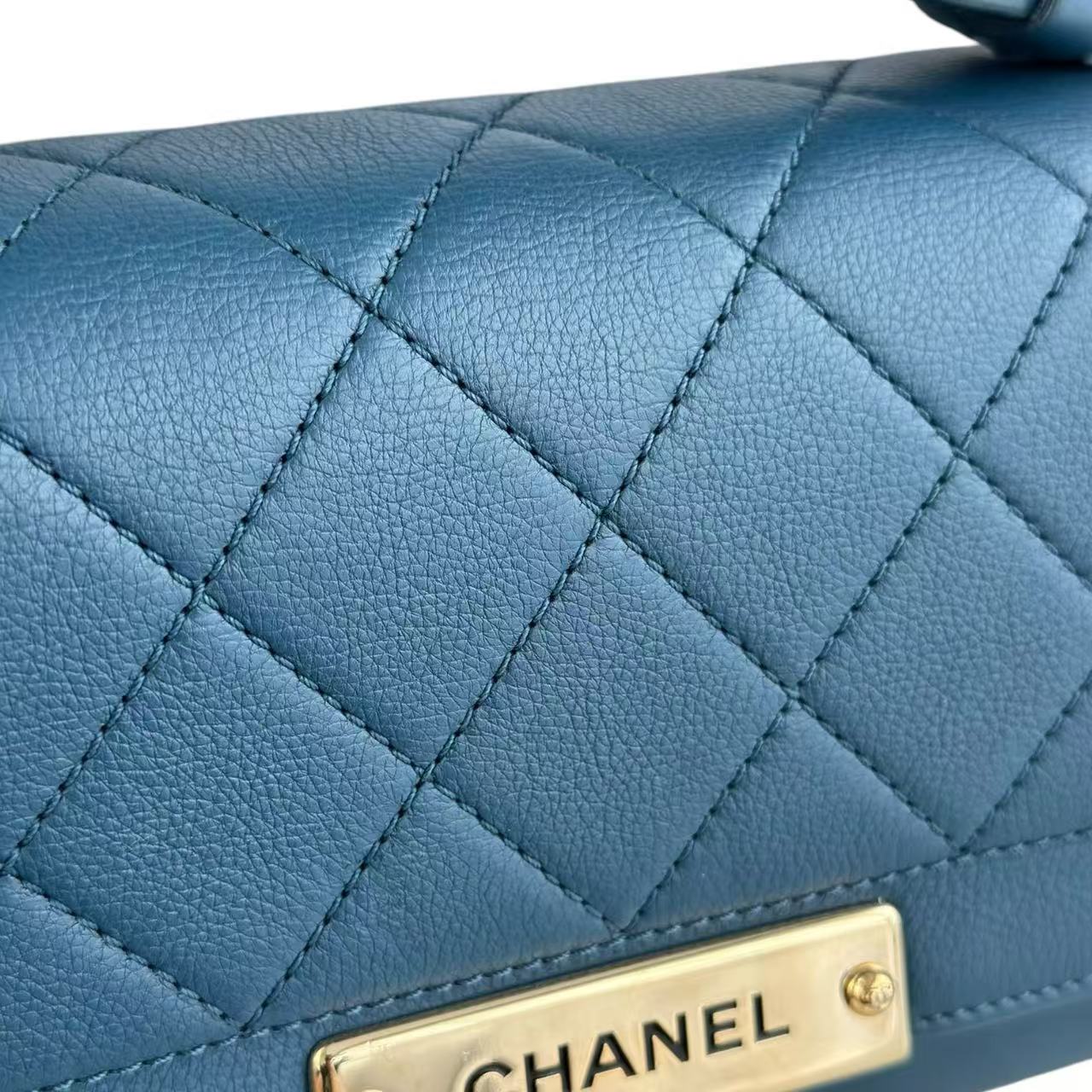 Chanel Label Click Flap - Small Quilted Calfskin Blue Gold Hardware Series 23