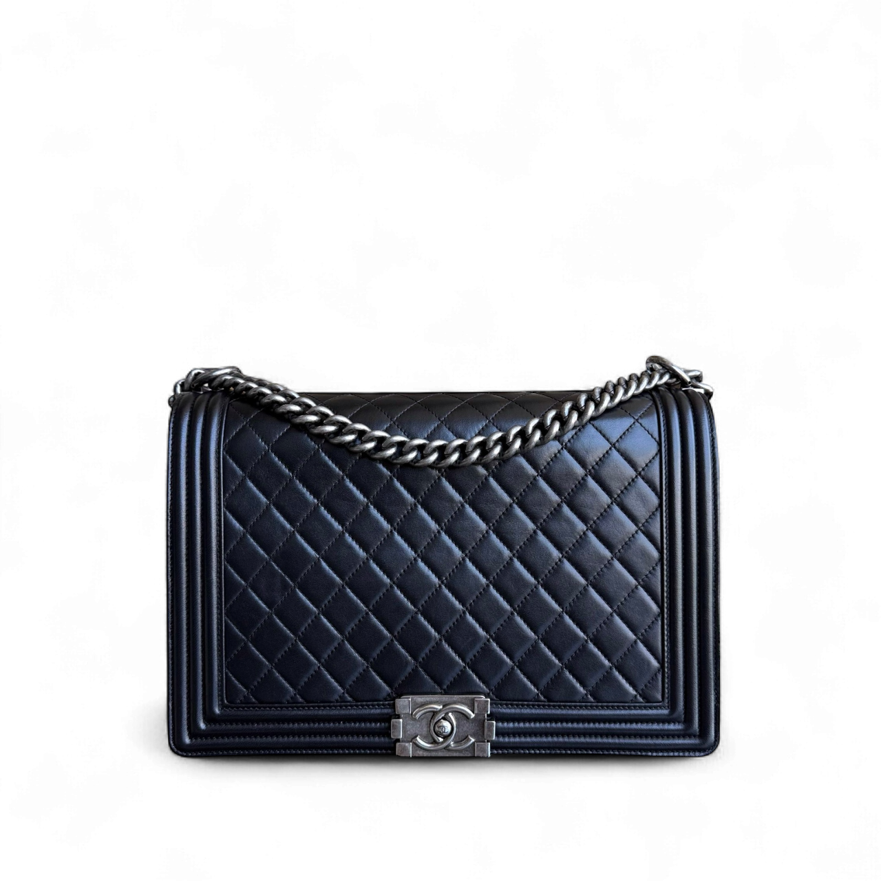 Chanel Boy Large - 30CM Quilted Lambskin Large Black Ruthenium Silver Hardware Series 16