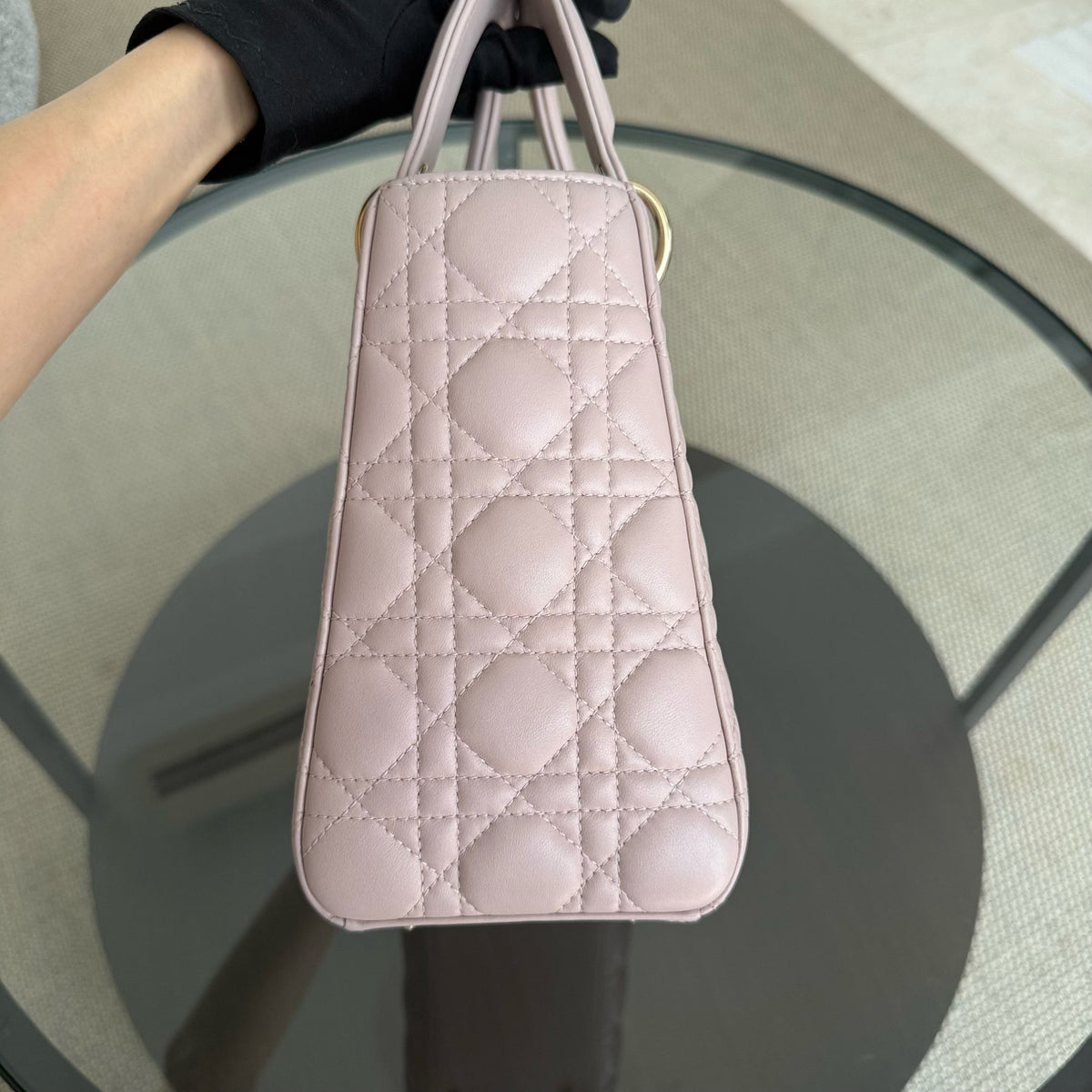 Dior Lady Medium Cannage Lambskin Light Pink Gold Hardware