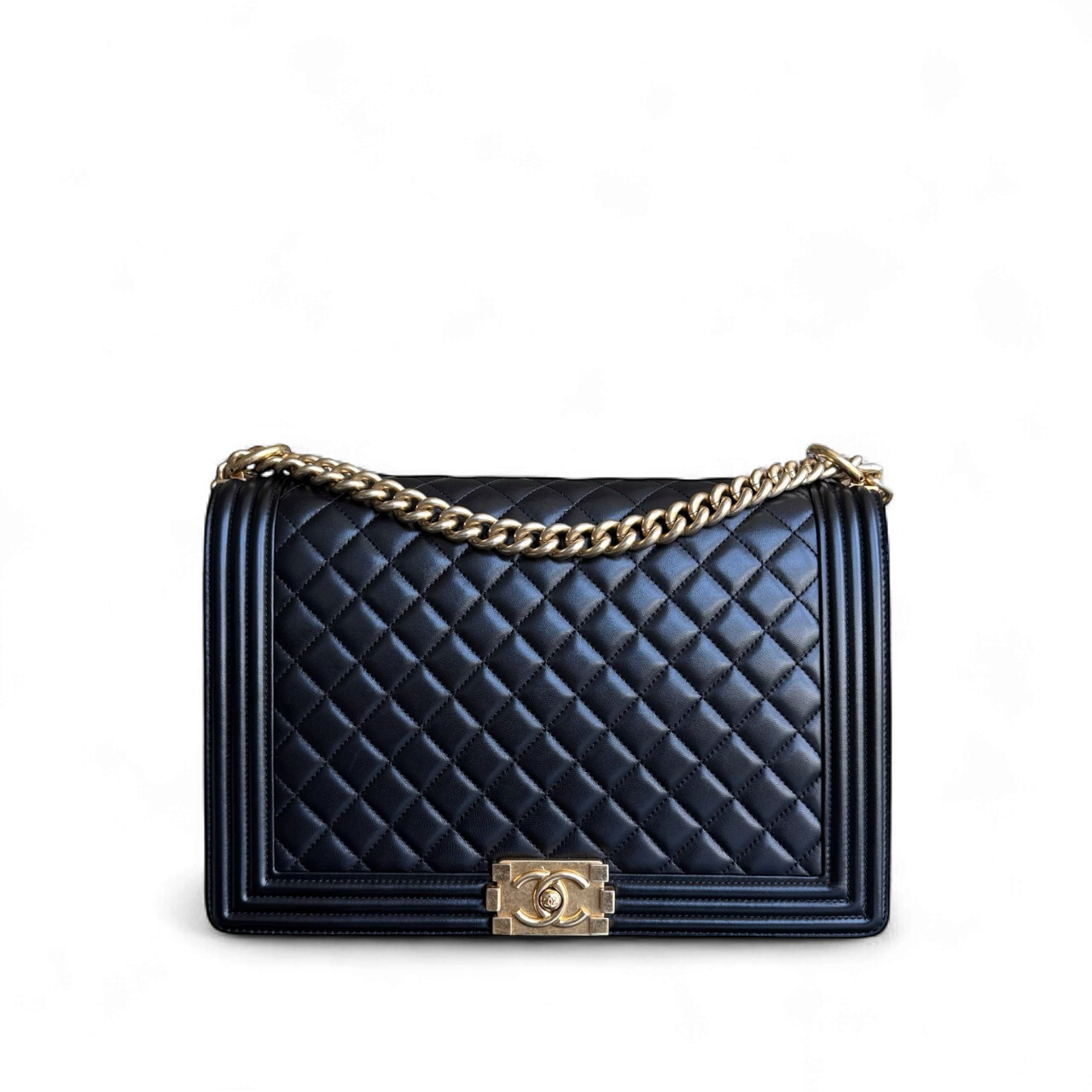 Chanel Boy Large - 30CM Quilted Lambskin Large Black Gold Hardware Series 21