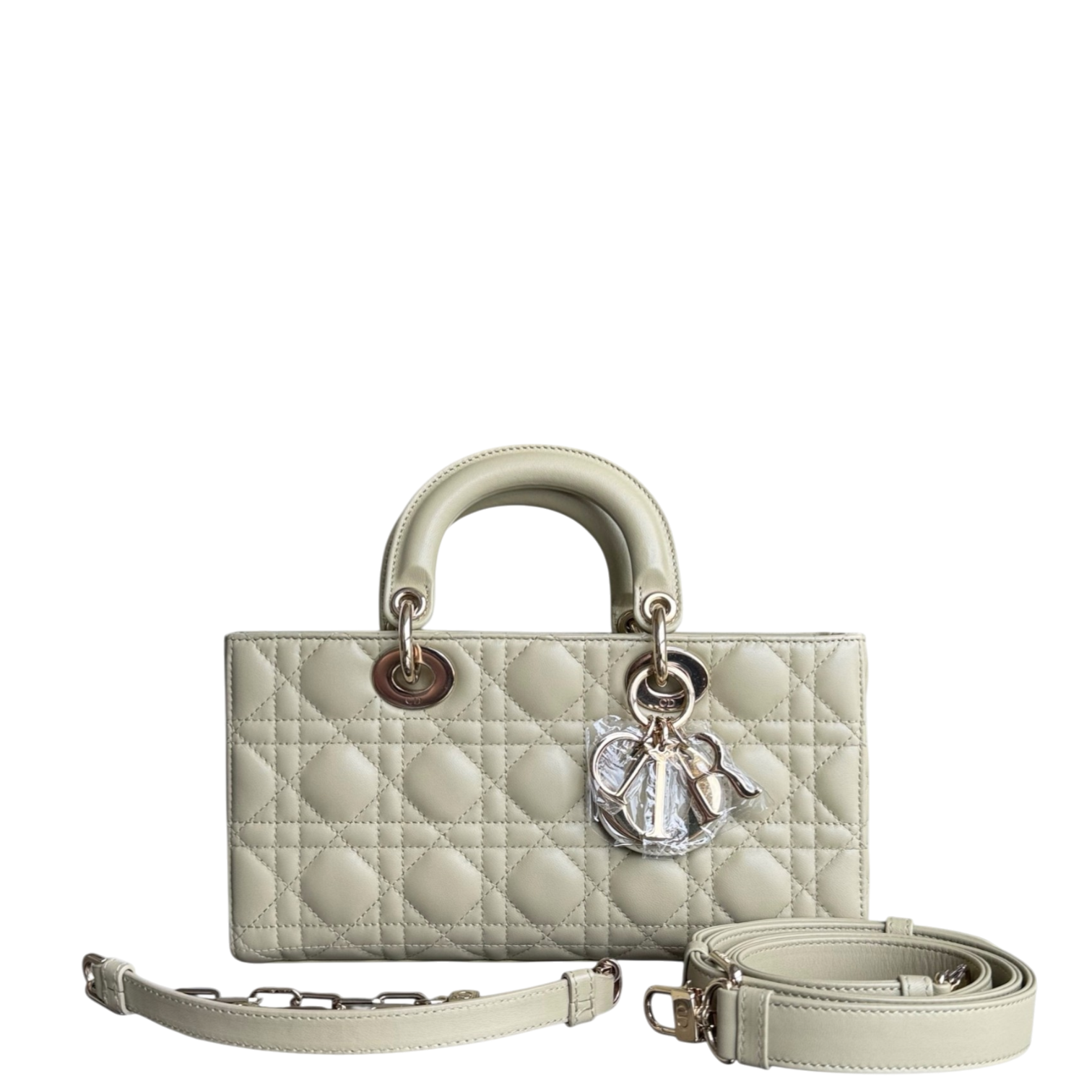 Dior D-Joy Medium - Cannage Lambskin Light Lime Beige Gold Hardware