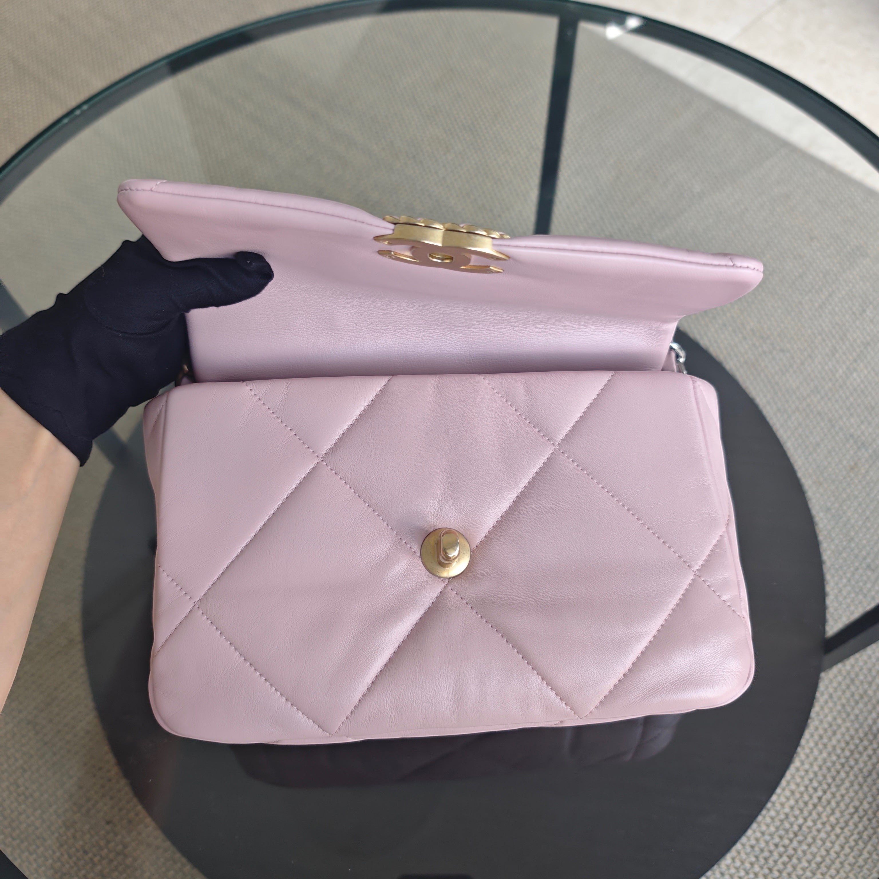 Chanel Small 19 Bag C19 Quilted Light Pink Two Tone Golden Hardware Series 31