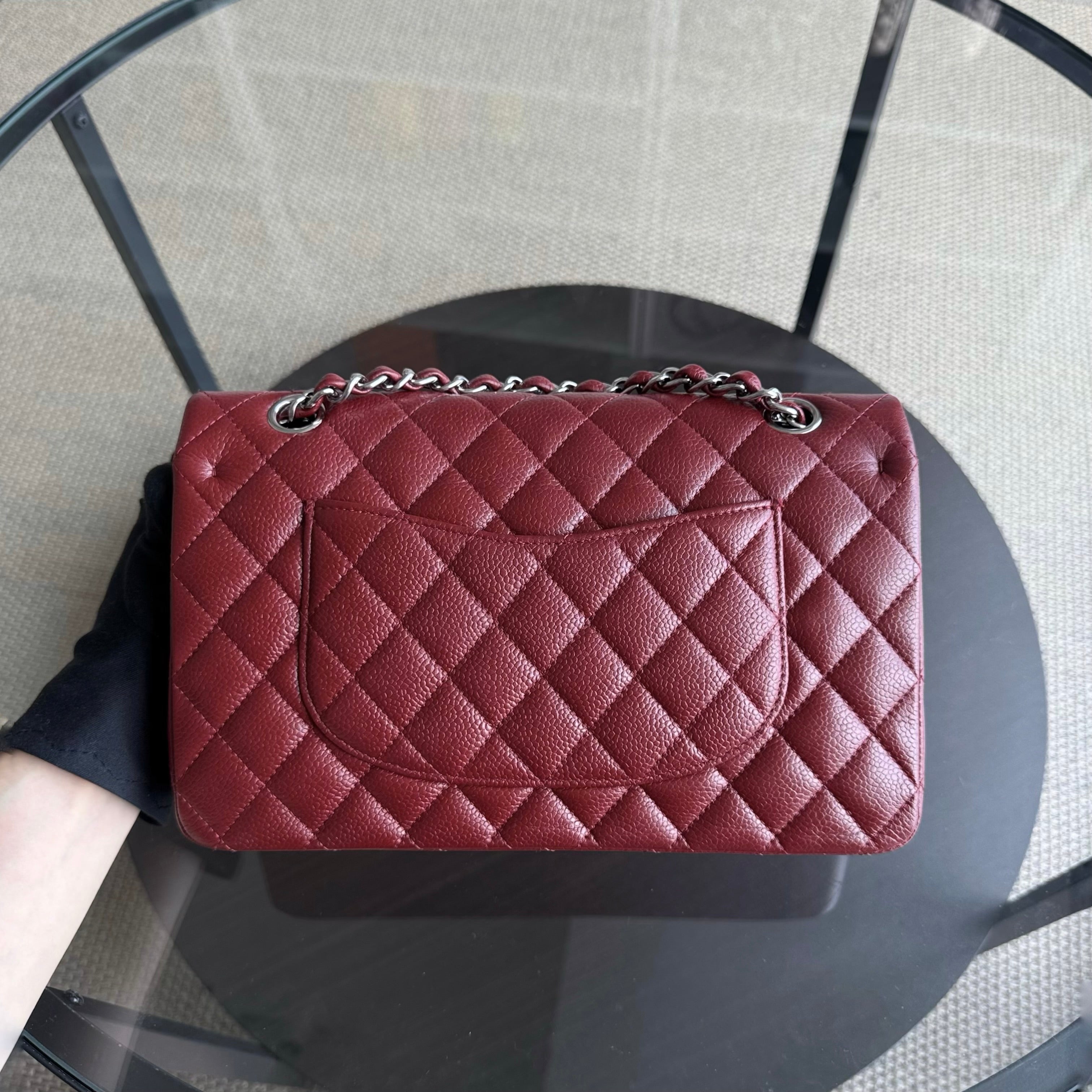 Chanel Classic Flap Medium - Caviar 25CM Quilted Grained Calfskin Burgundy Dark Red Silver Hardware Series 18