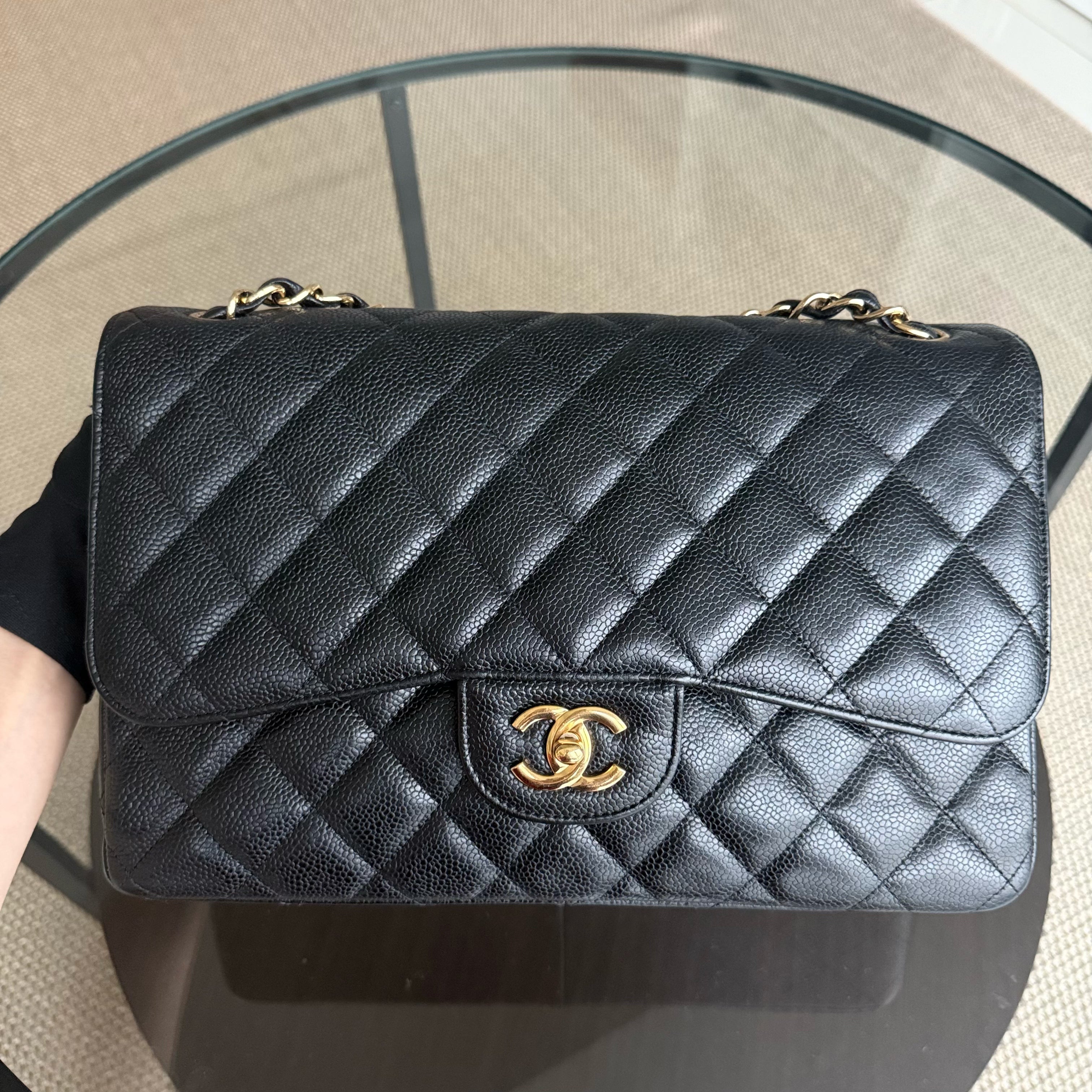 Chanel Classic Flap Jumbo - Caviar Double Flap 30CM Quilted Black Gold Hardware 15